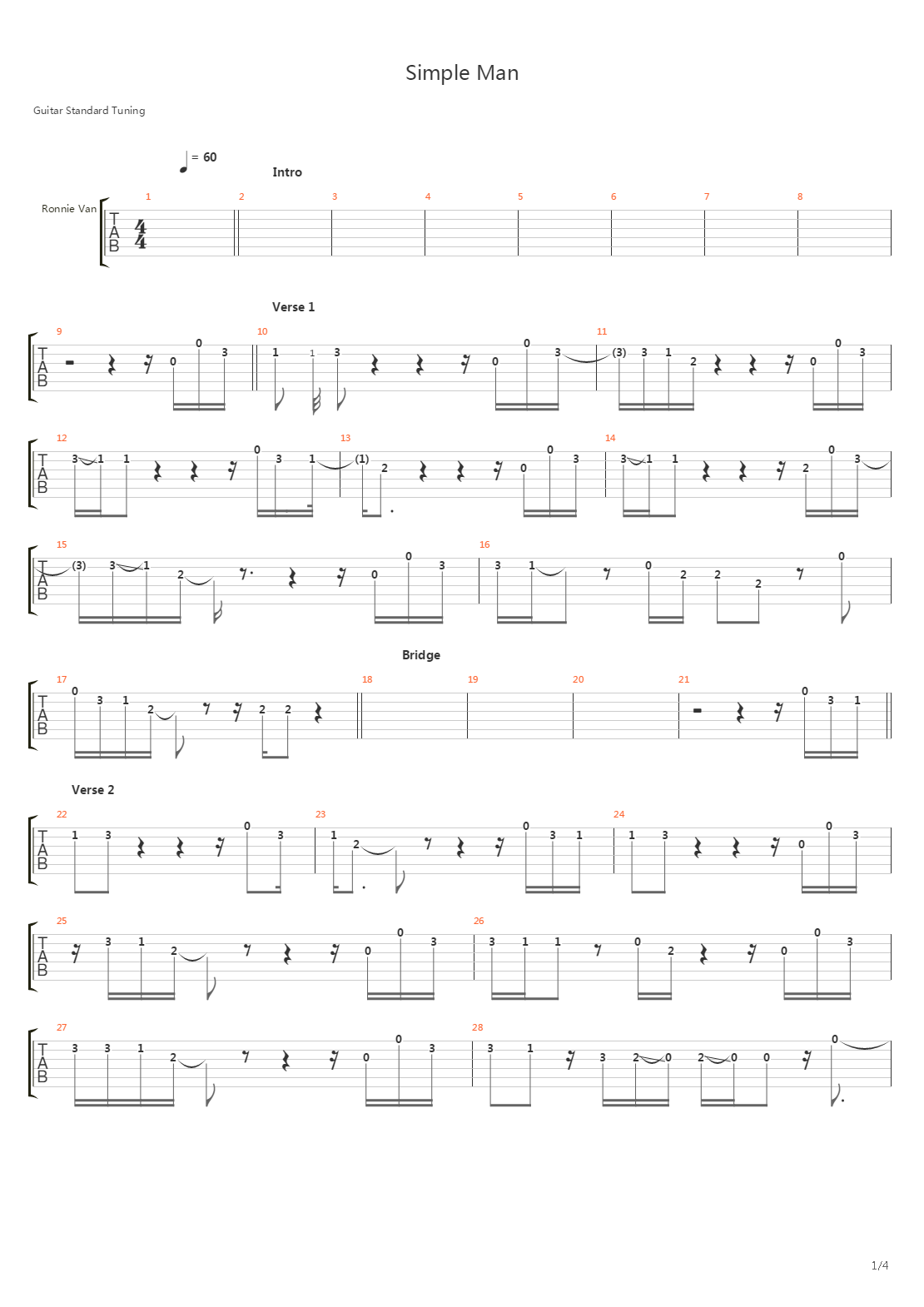 Simple Man吉他谱