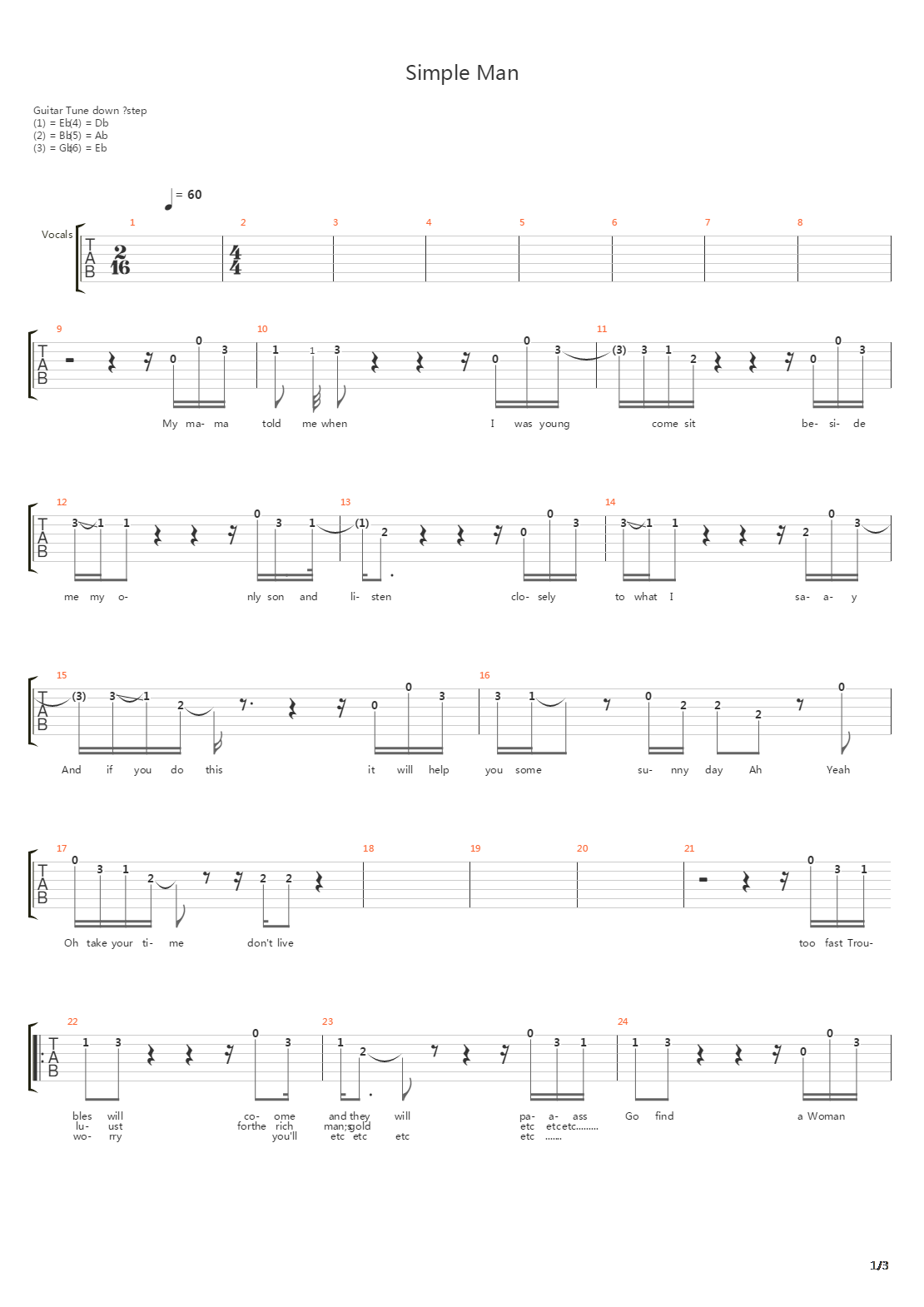 Simple Man吉他谱