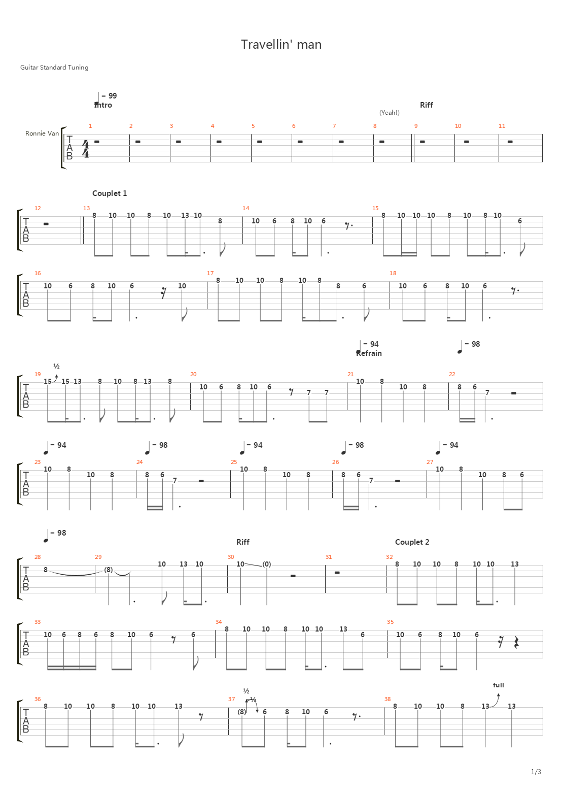 Travellin Man吉他谱