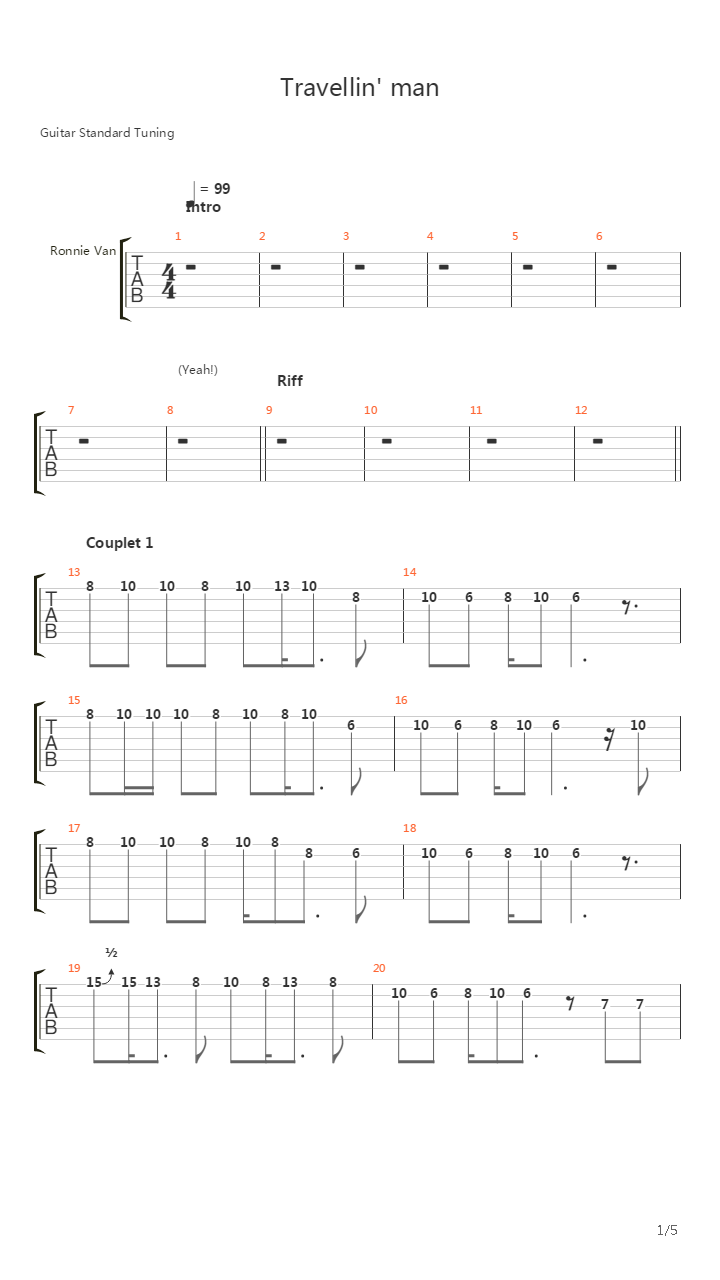 Travellin Man吉他谱
