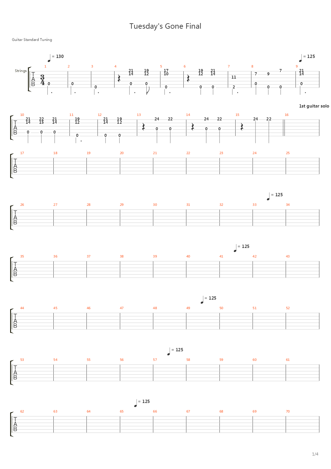 Tuesdays Gone吉他谱