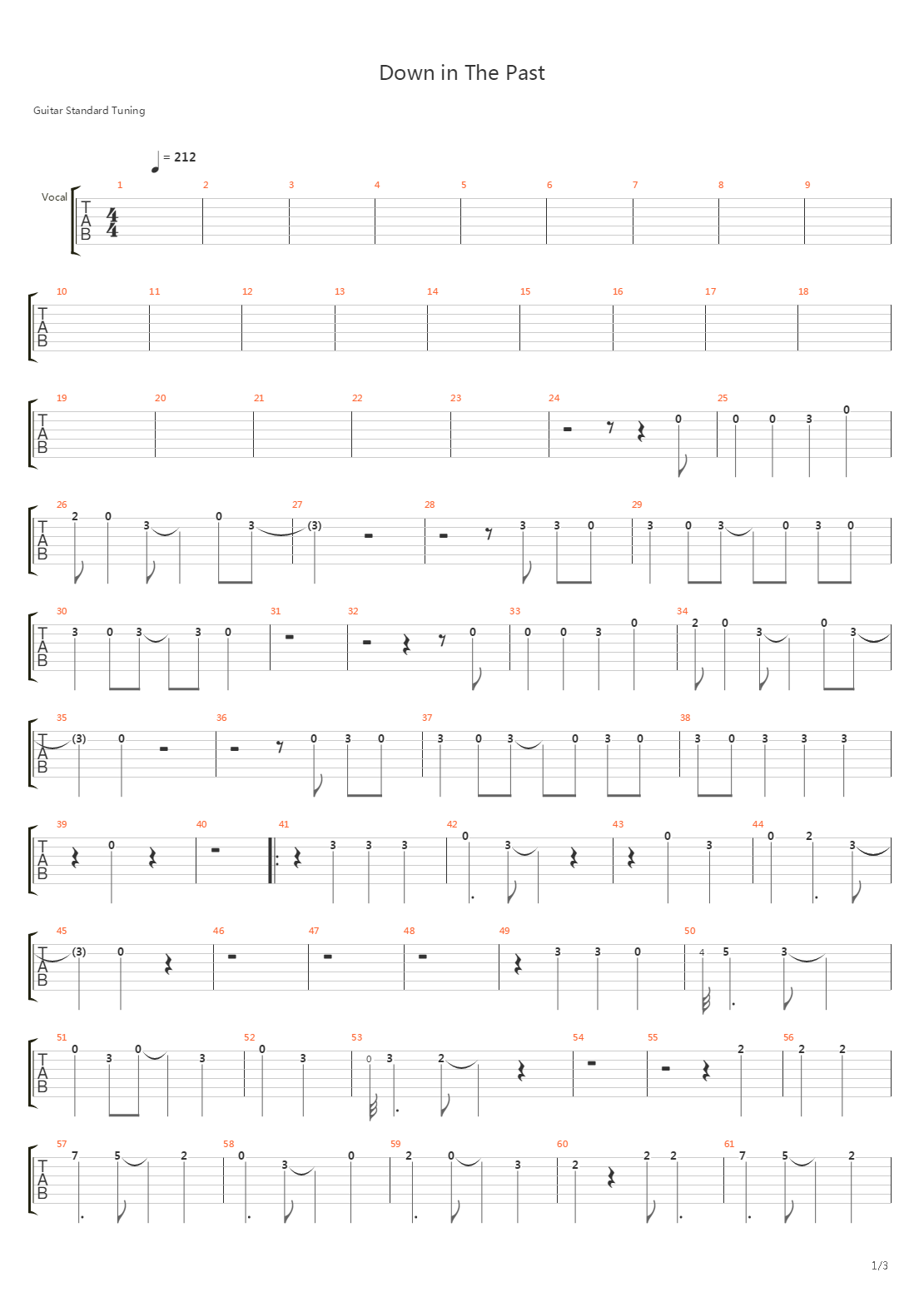 Down In The Past吉他谱