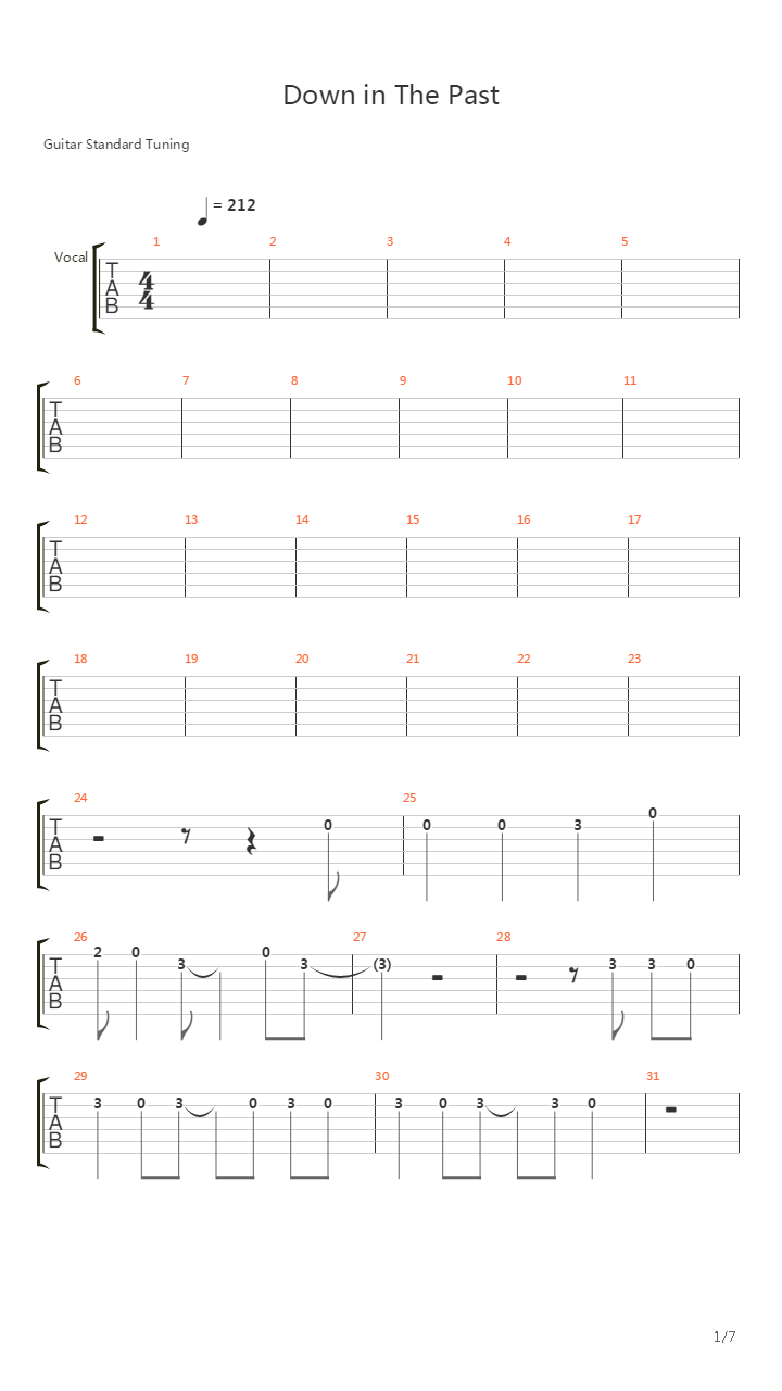 Down In The Past吉他谱