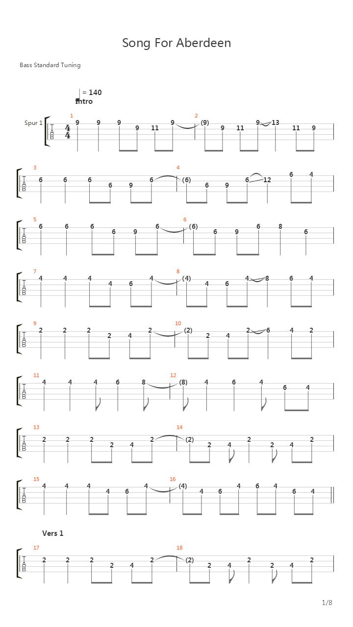 Song For Aberdeen吉他谱