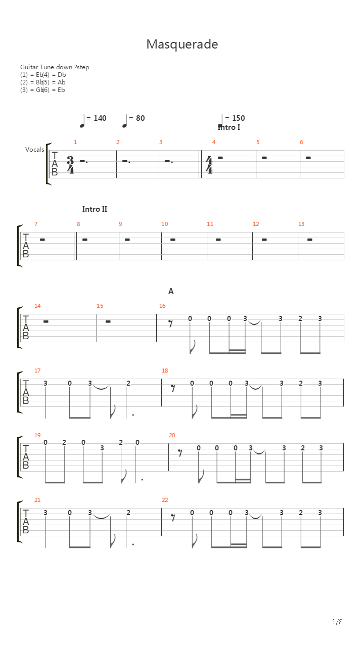 Masquerade吉他谱