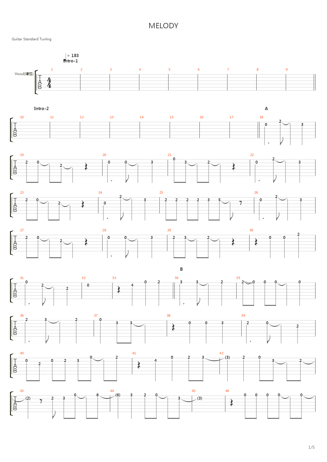 Melody吉他谱