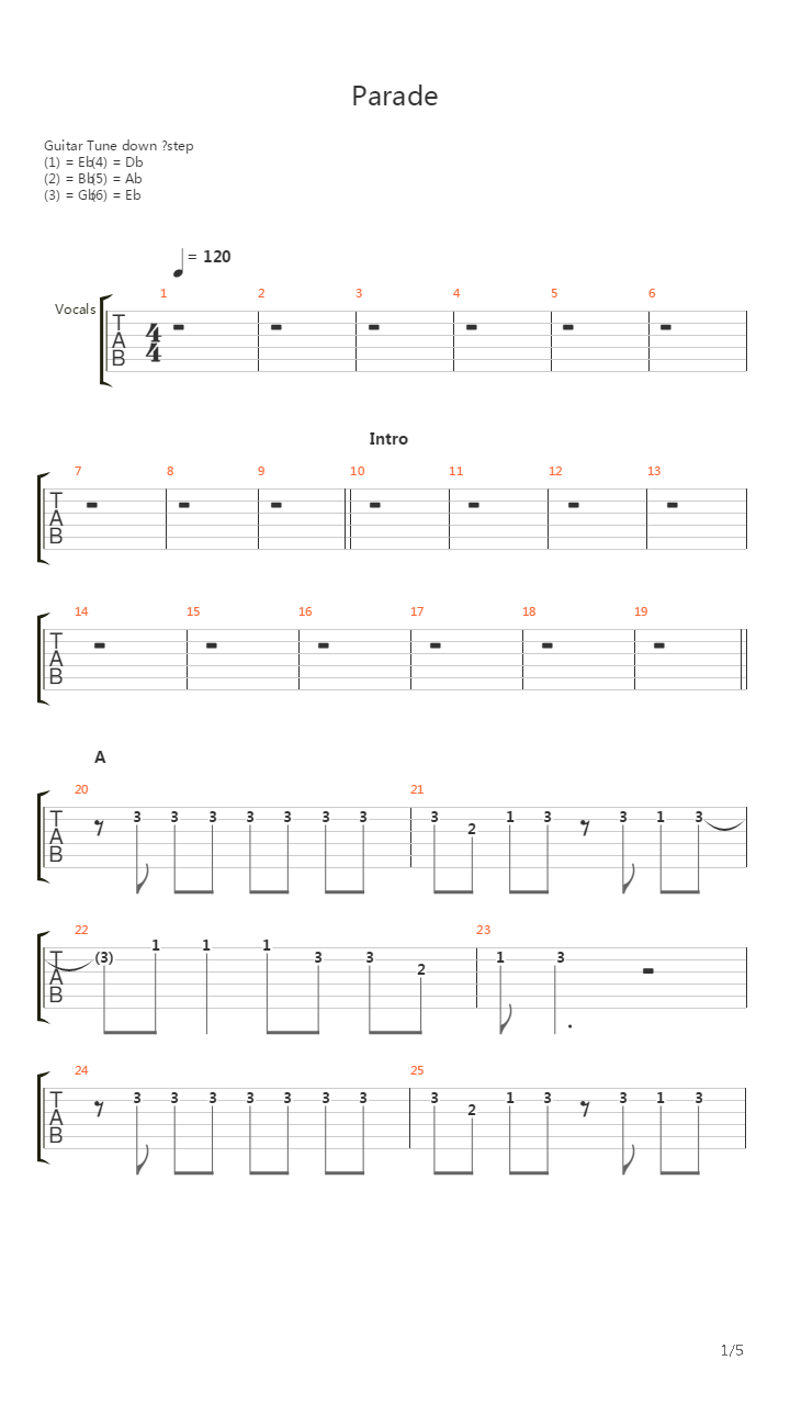 Parade吉他谱