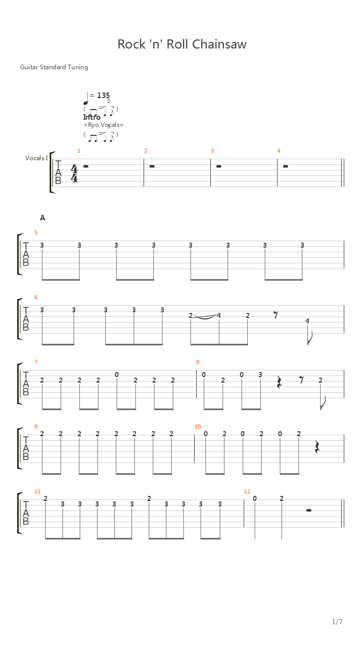 Rocknroll Chainsaw吉他谱