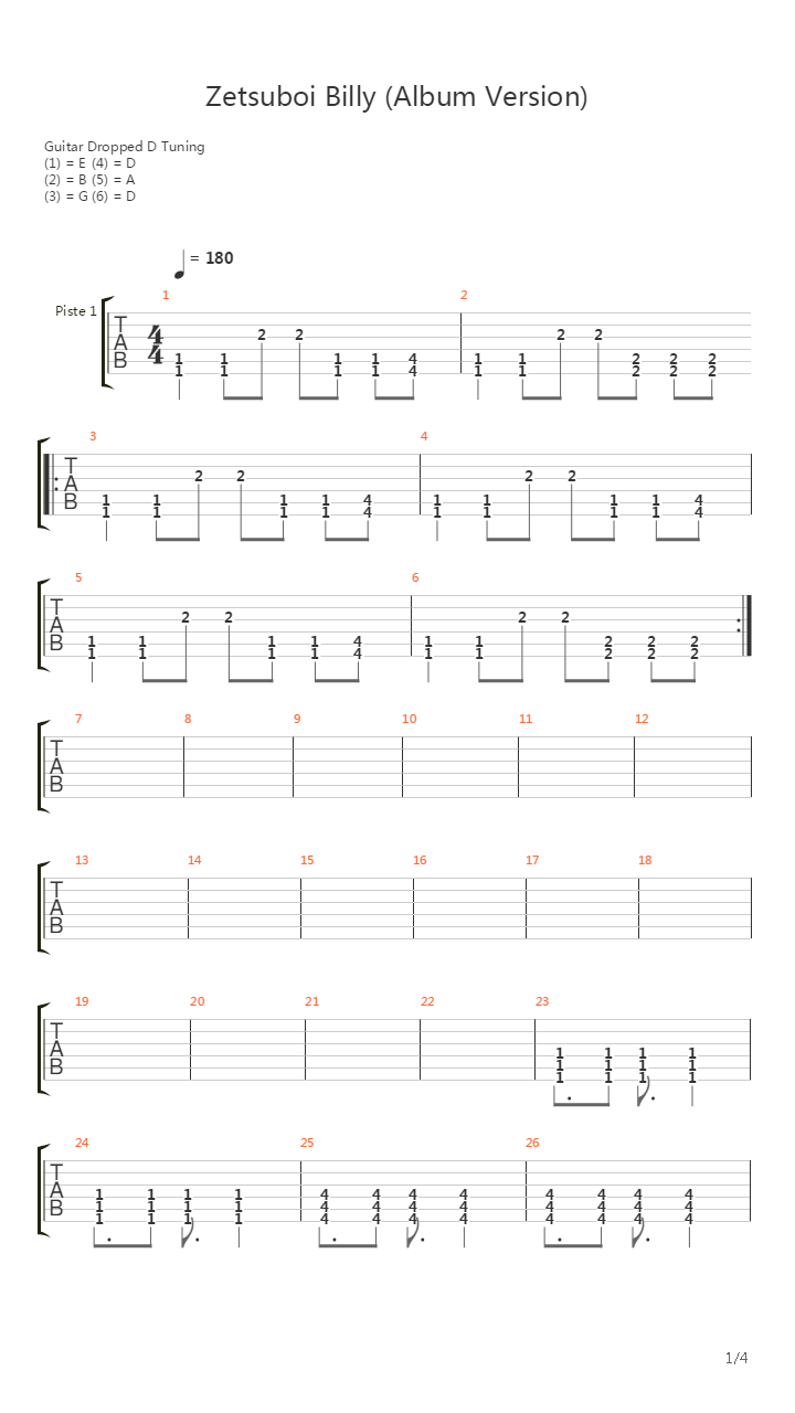 死亡笔记 - ED2 绝望ビリー(绝望比利 Zetsubou Billy)吉他谱