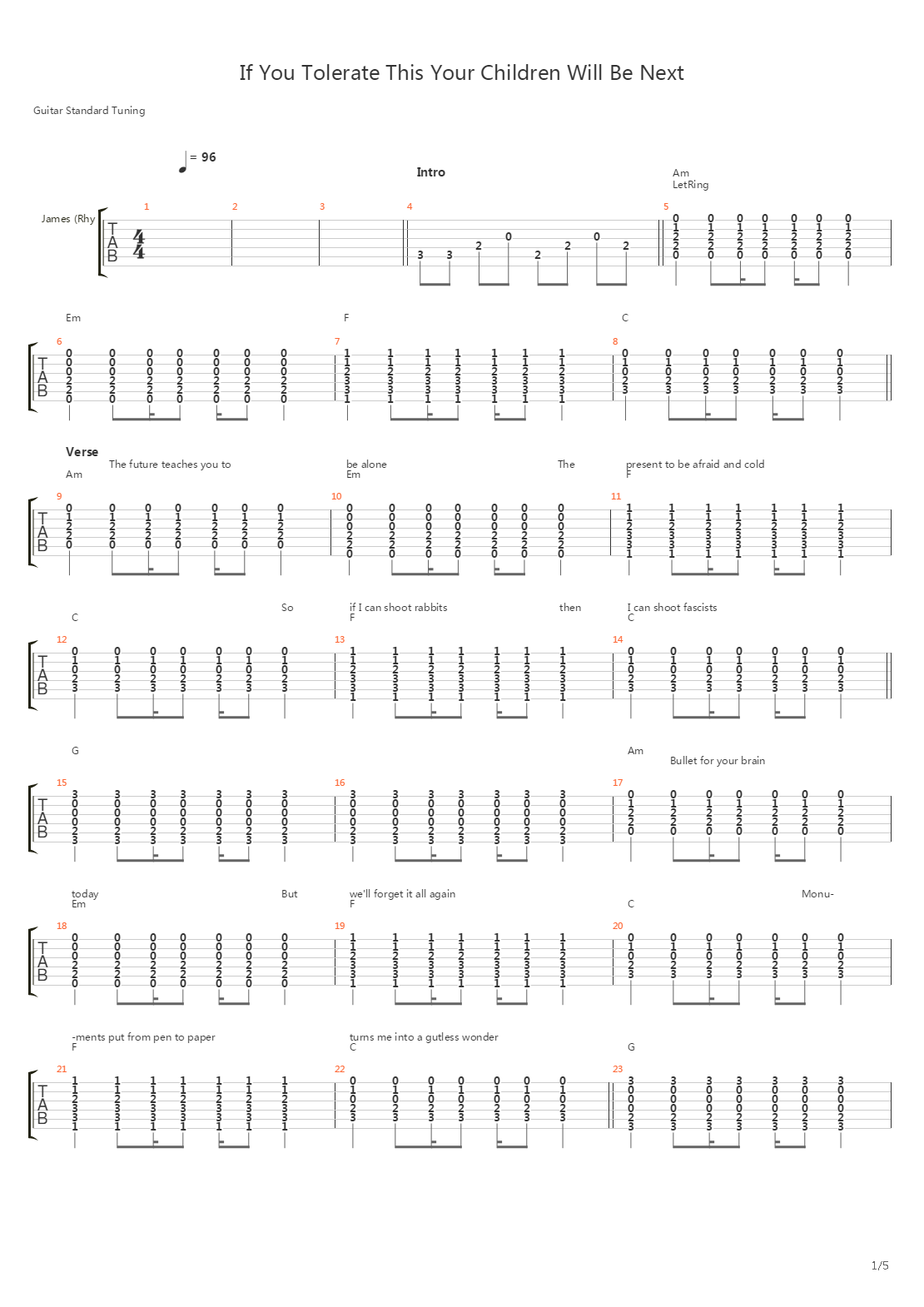 If You Tolerate This Your Children Will Be Next吉他谱
