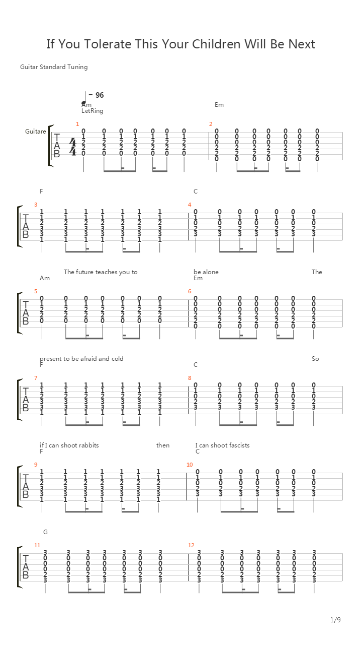 If You Tolerate This Your Children Will Be Next吉他谱