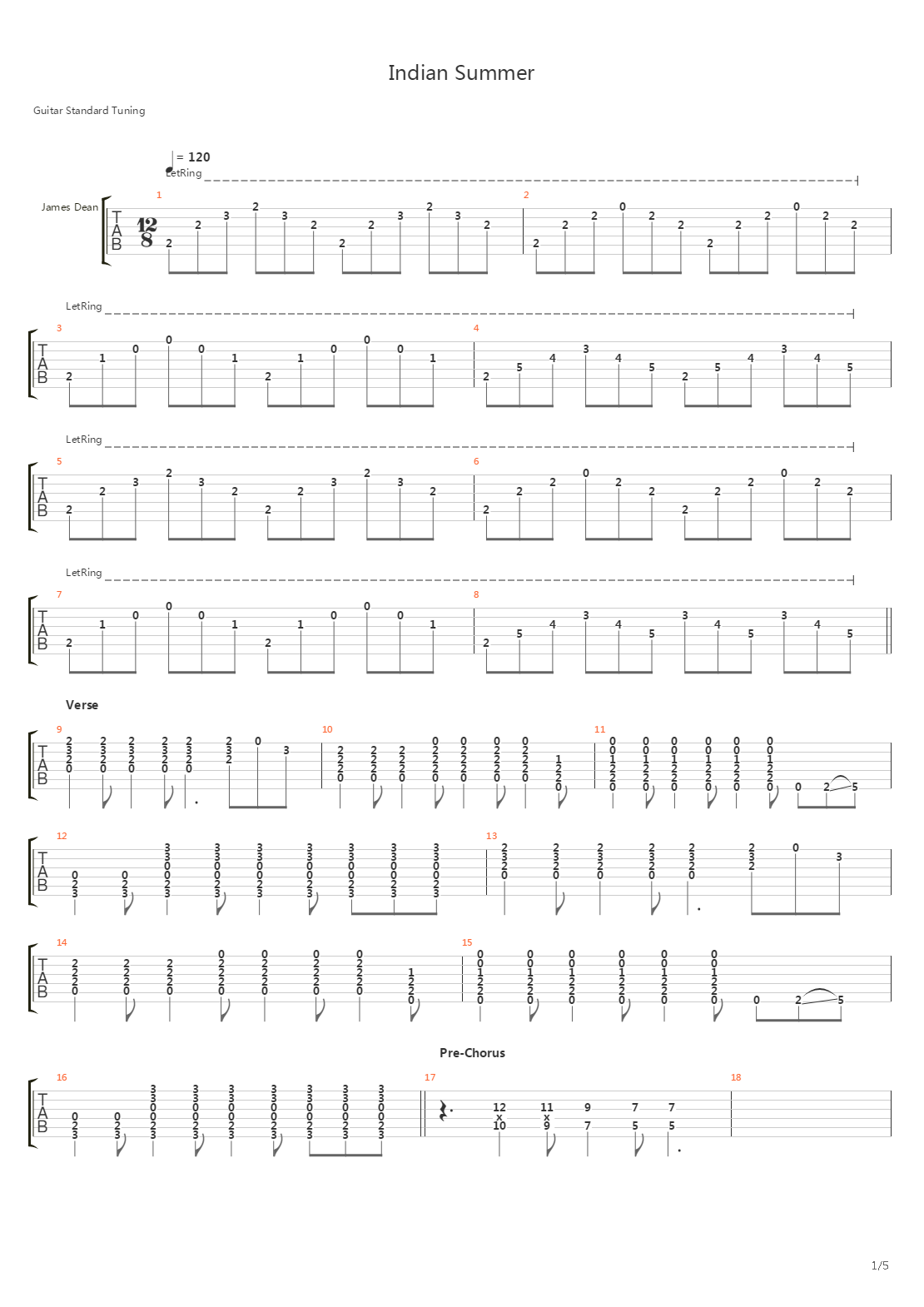 Indian Summer吉他谱