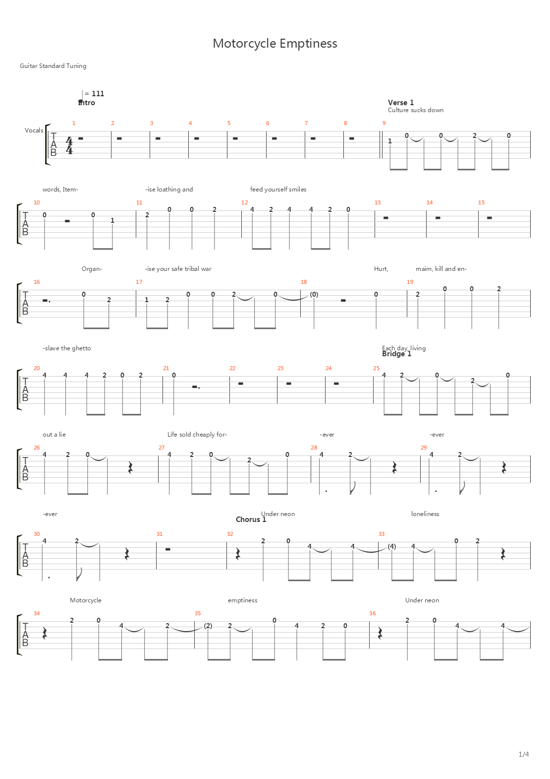 Motorcycle Emptiness吉他谱