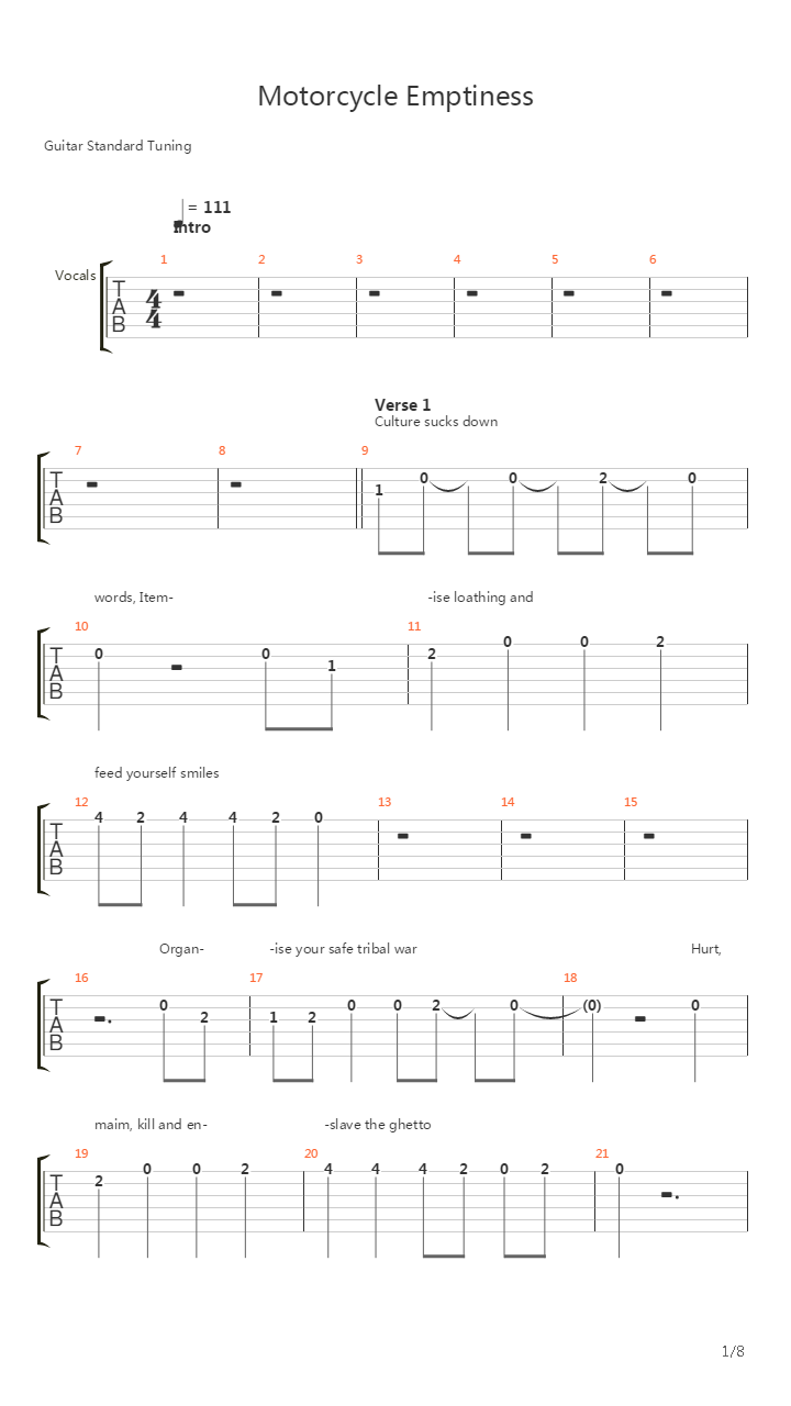 Motorcycle Emptiness吉他谱