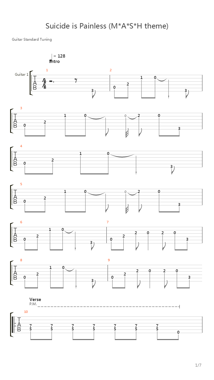 Suicide Is Painless吉他谱