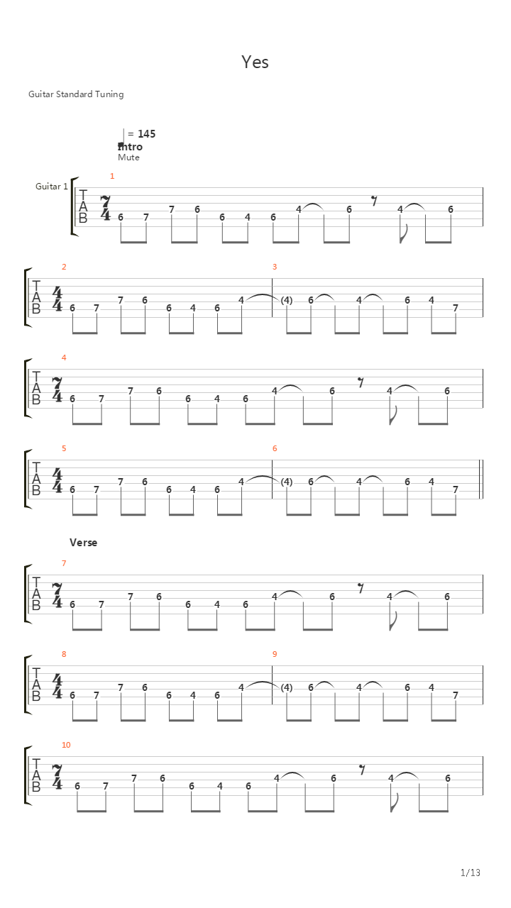 Yes吉他谱