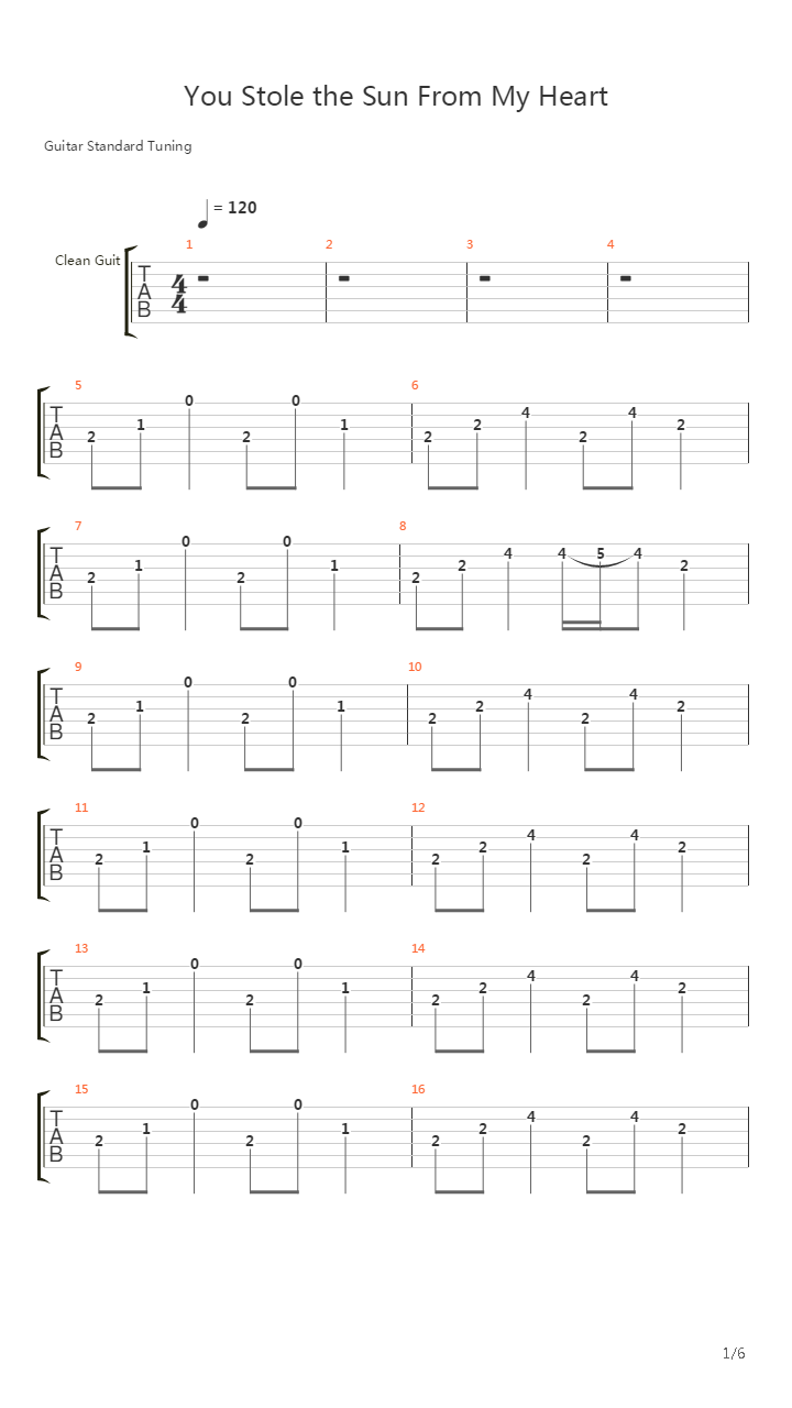 You Stole The Sun From My Heart吉他谱