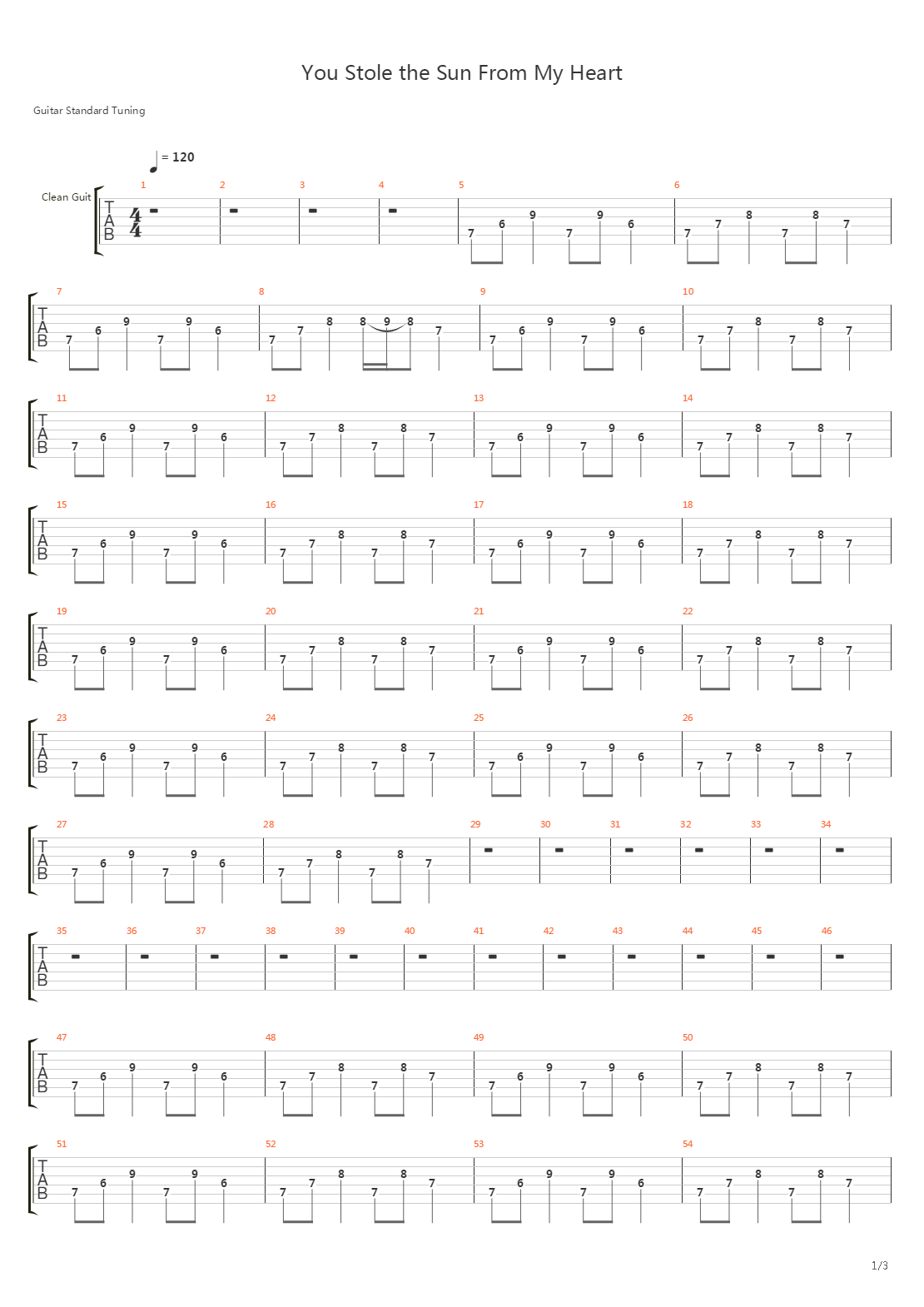 You Stole The Sun From My Heart吉他谱