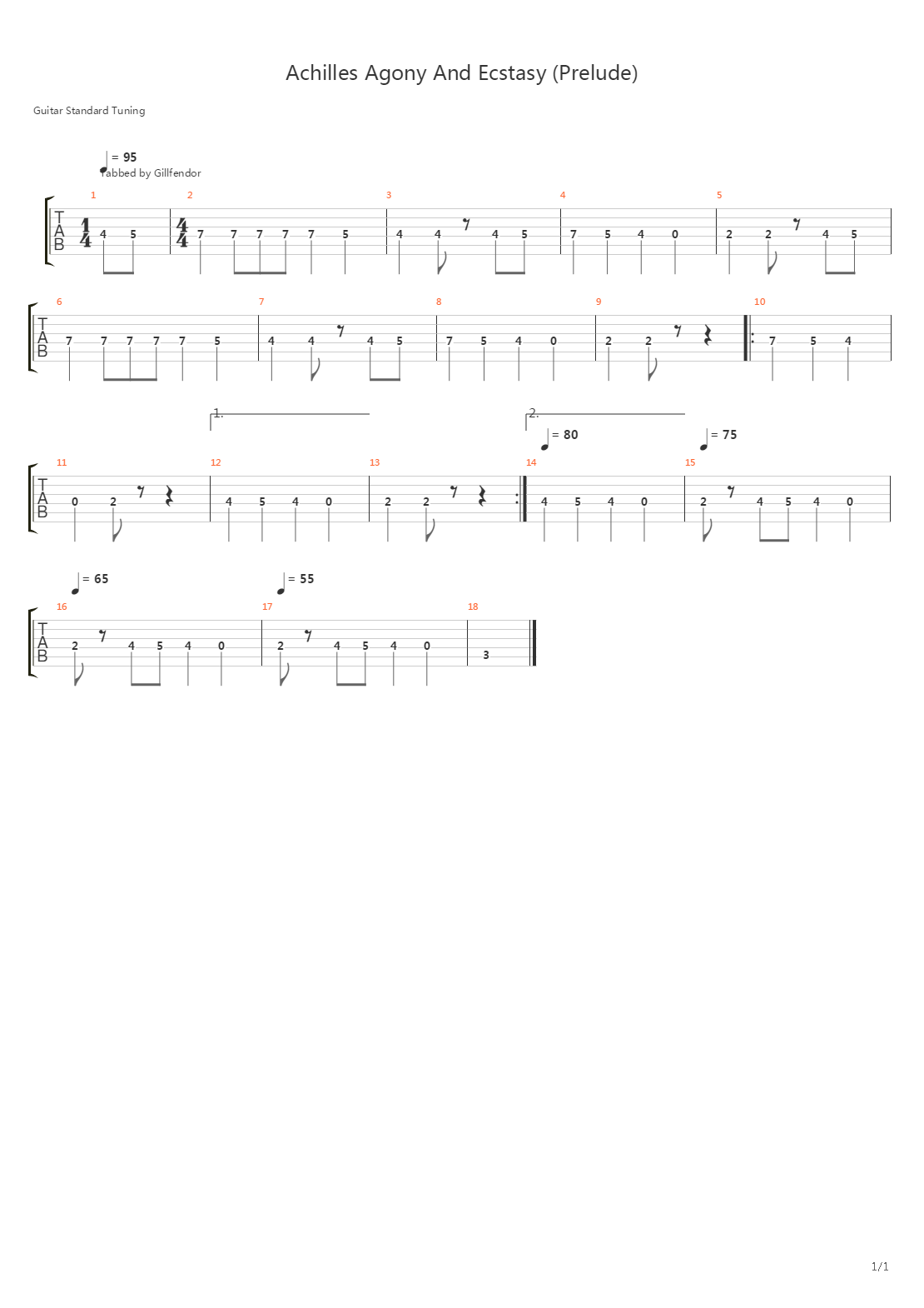 Achilles Agony And Ecstasy In Eight Parts Prelude吉他谱