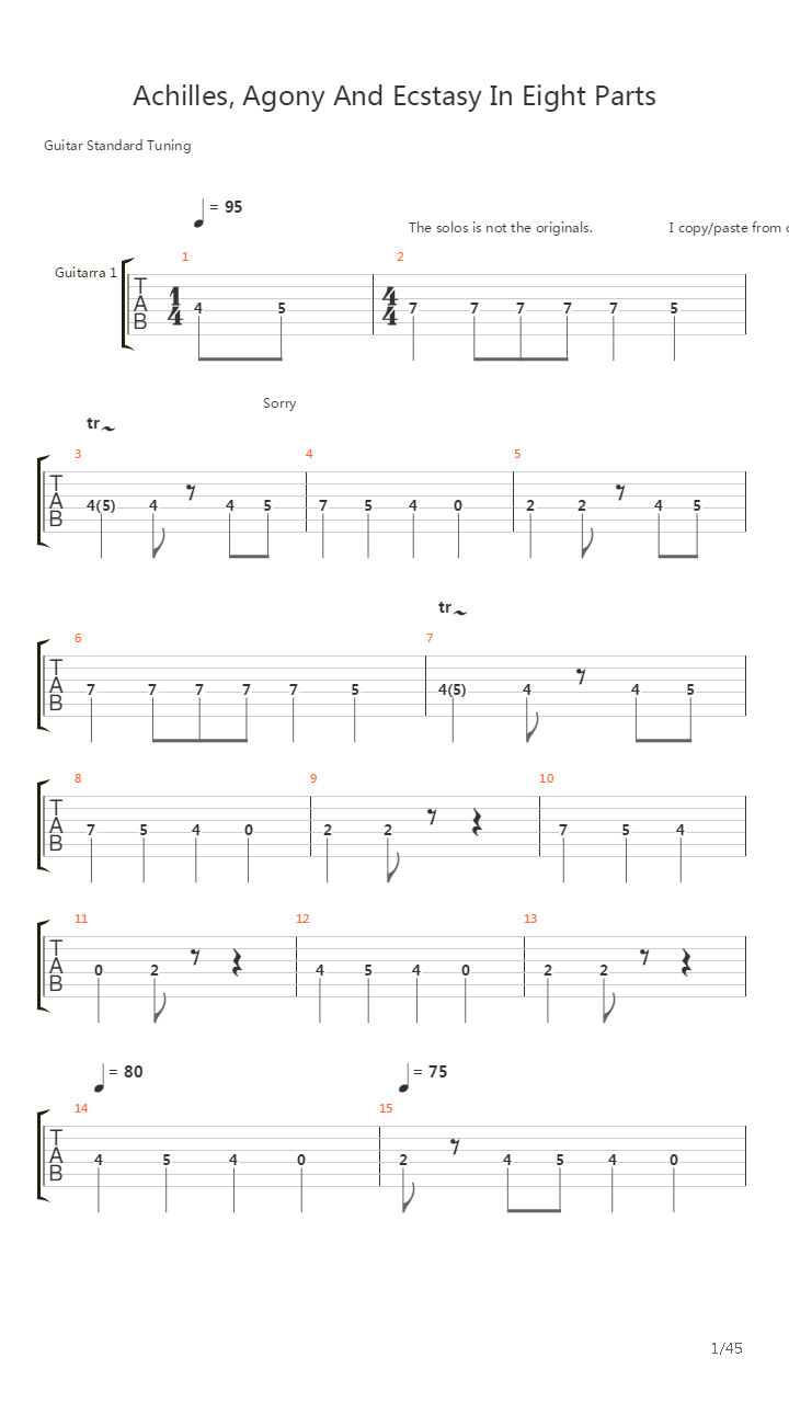 Achilles Agony And Ecstasy In Eight Parts吉他谱