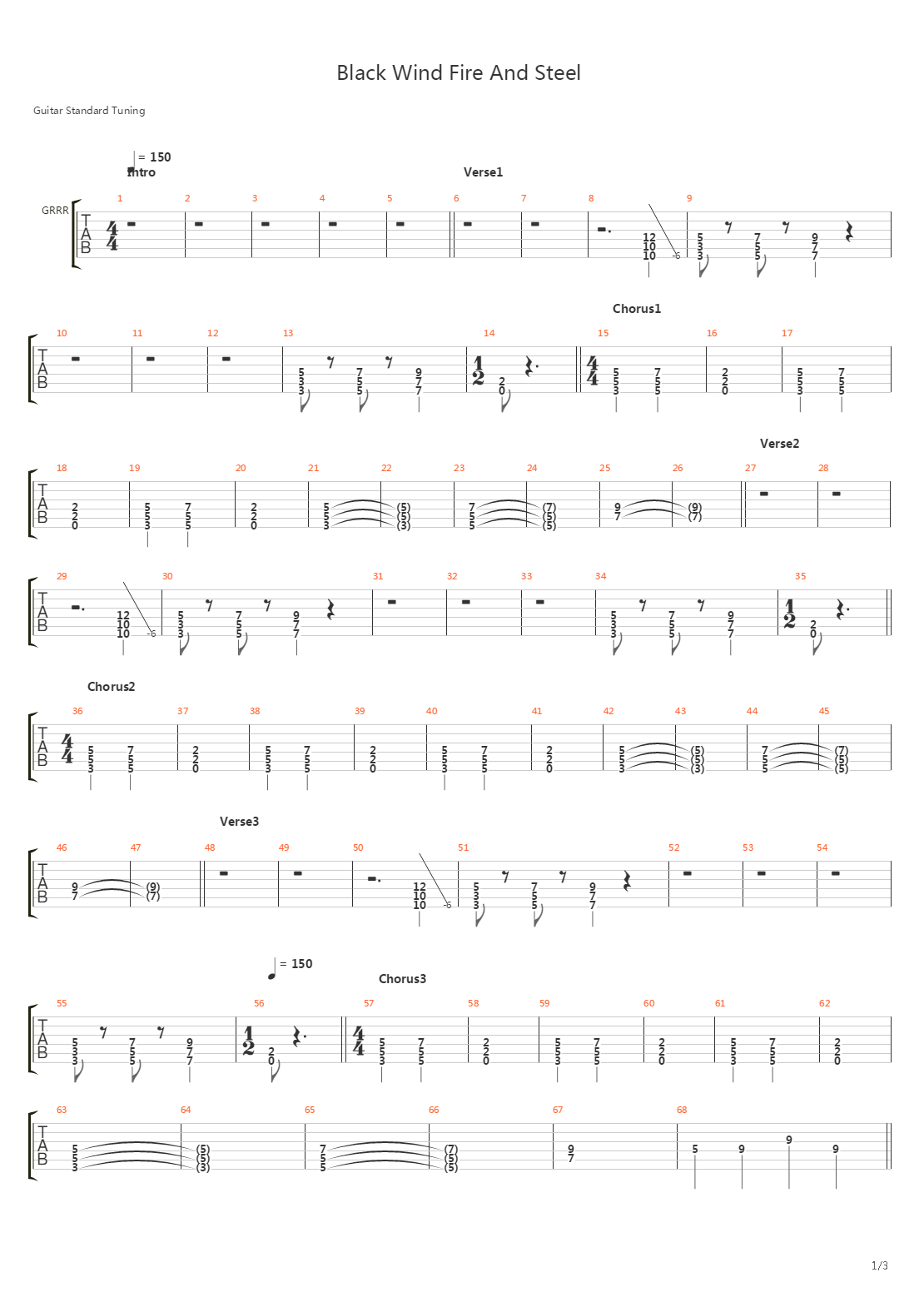 Black Wind Fire And Steel吉他谱