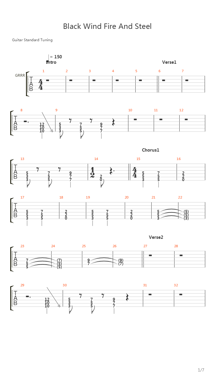 Black Wind Fire And Steel吉他谱