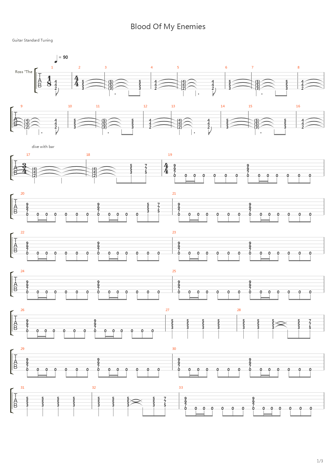 Blood Of My Enemies吉他谱