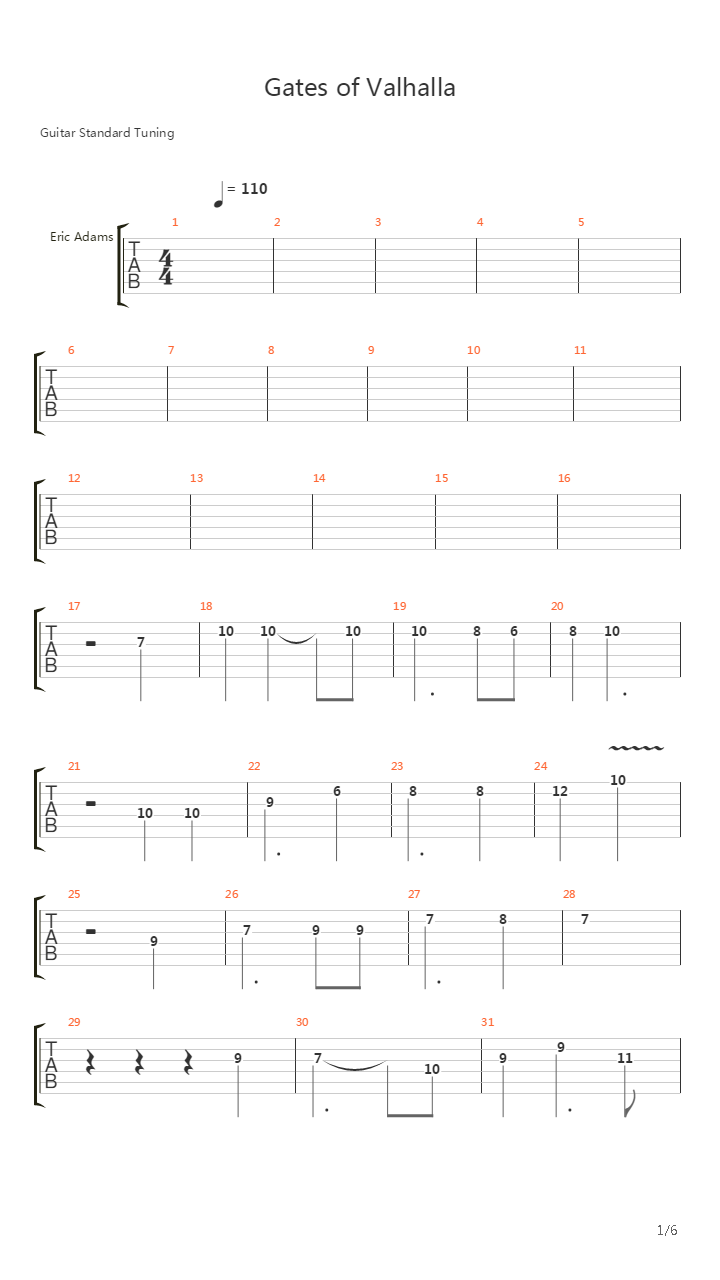 Gates Of Valhalla吉他谱