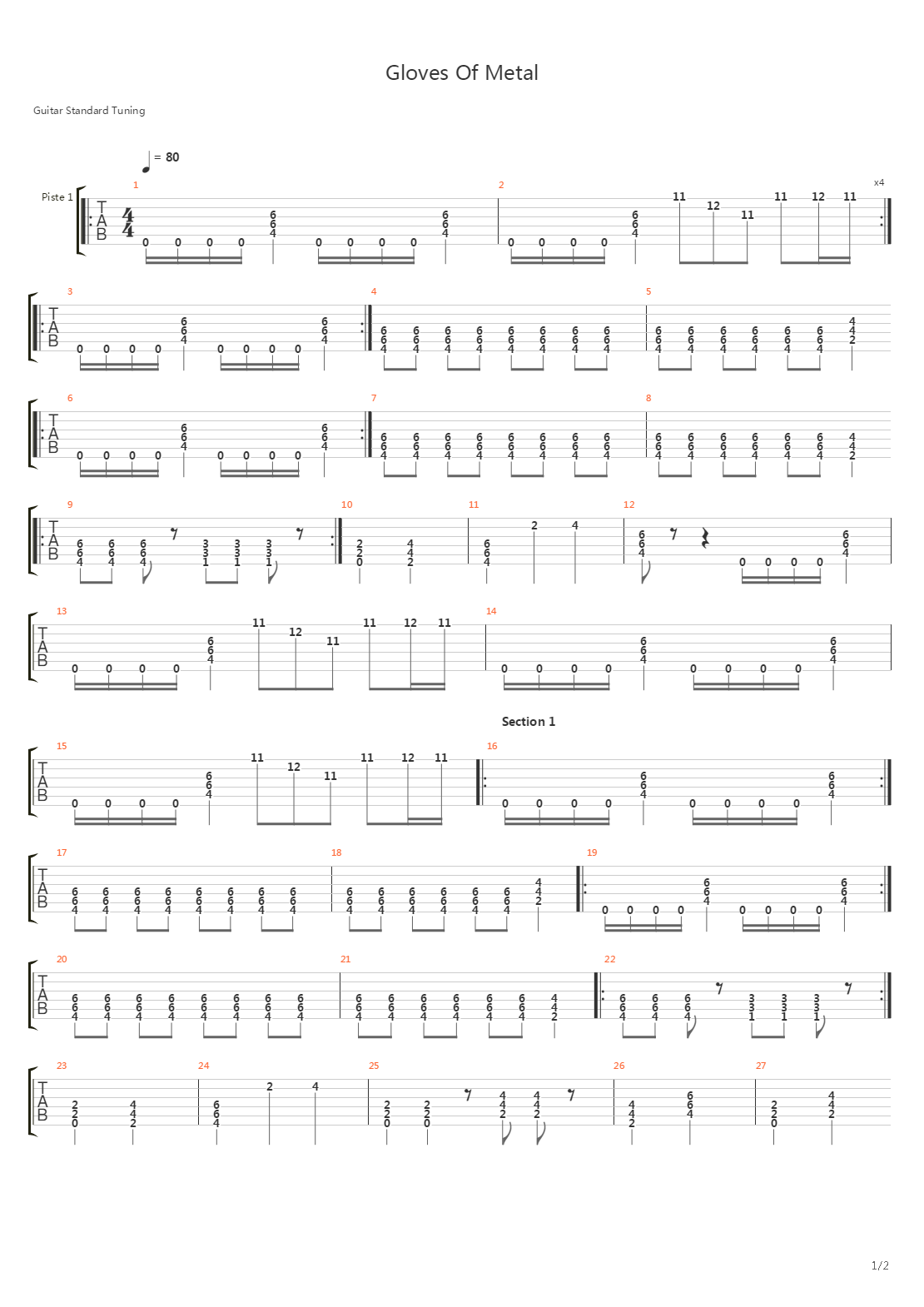 Gloves Of Metal吉他谱