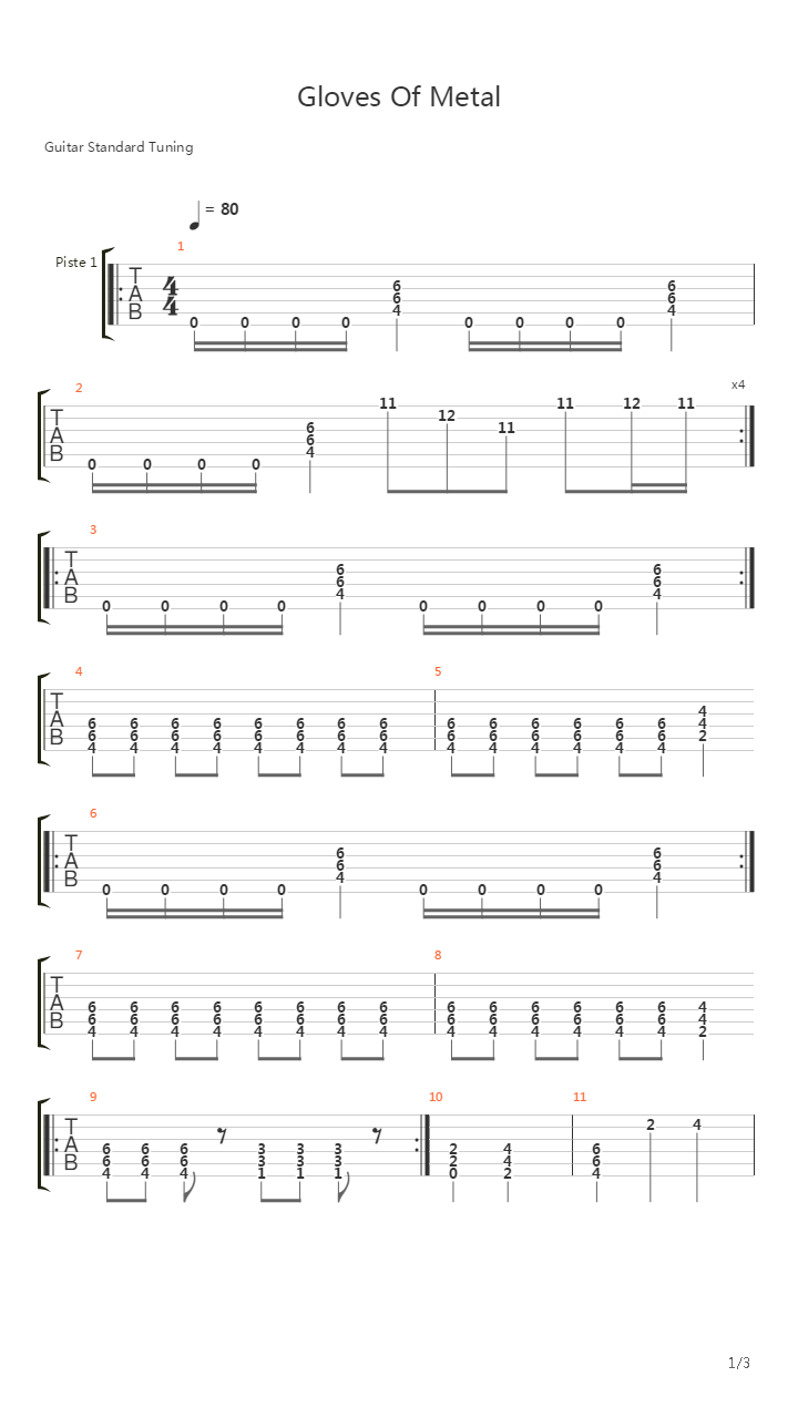 Gloves Of Metal吉他谱