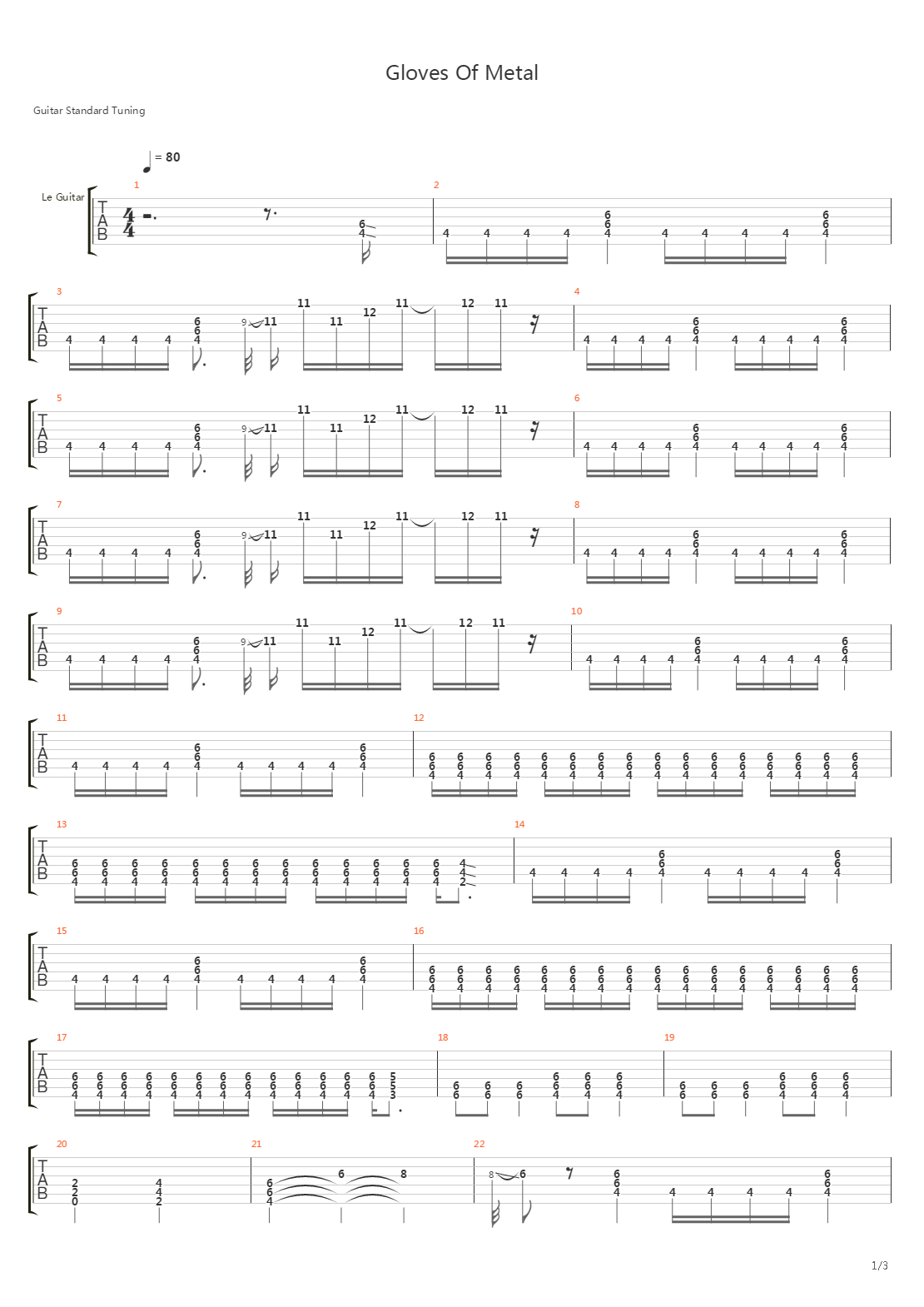 Gloves Of Metal吉他谱