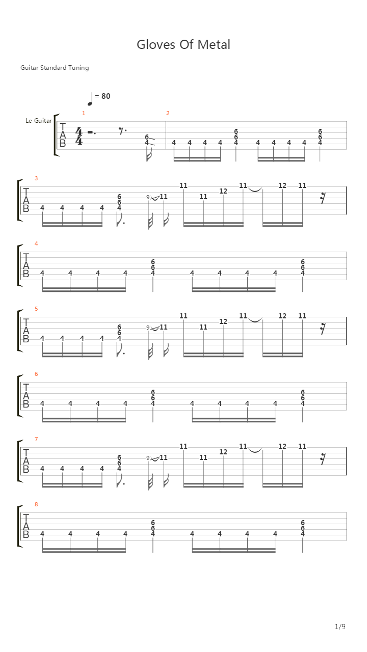 Gloves Of Metal吉他谱