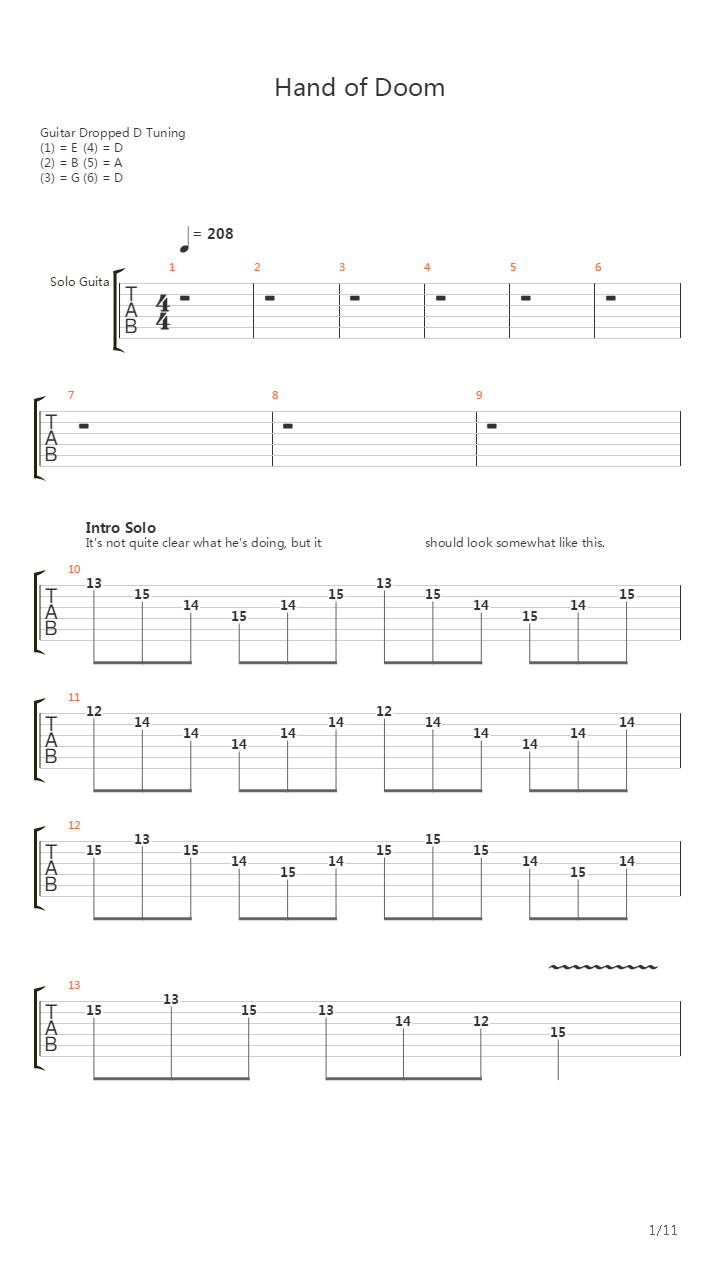Hand Of Doom吉他谱