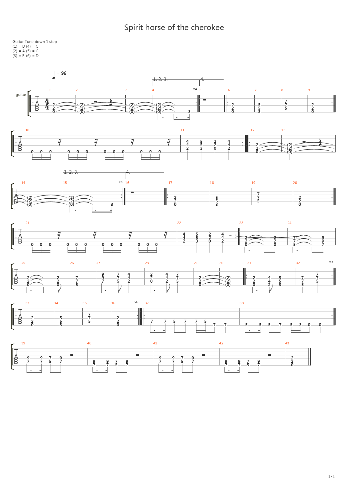 Spirit Horse Of The Cherokee吉他谱