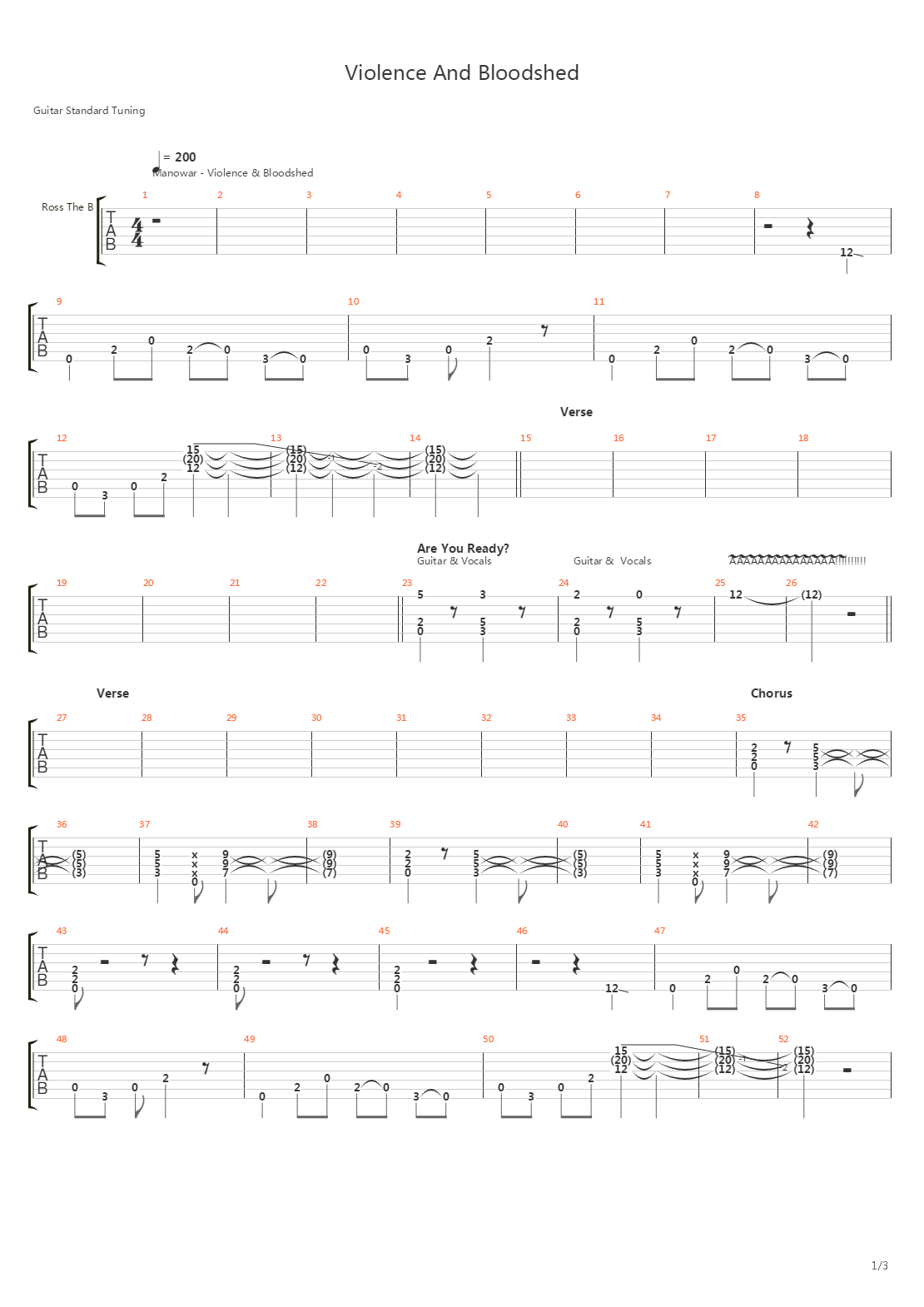Violence And Bloodshed吉他谱