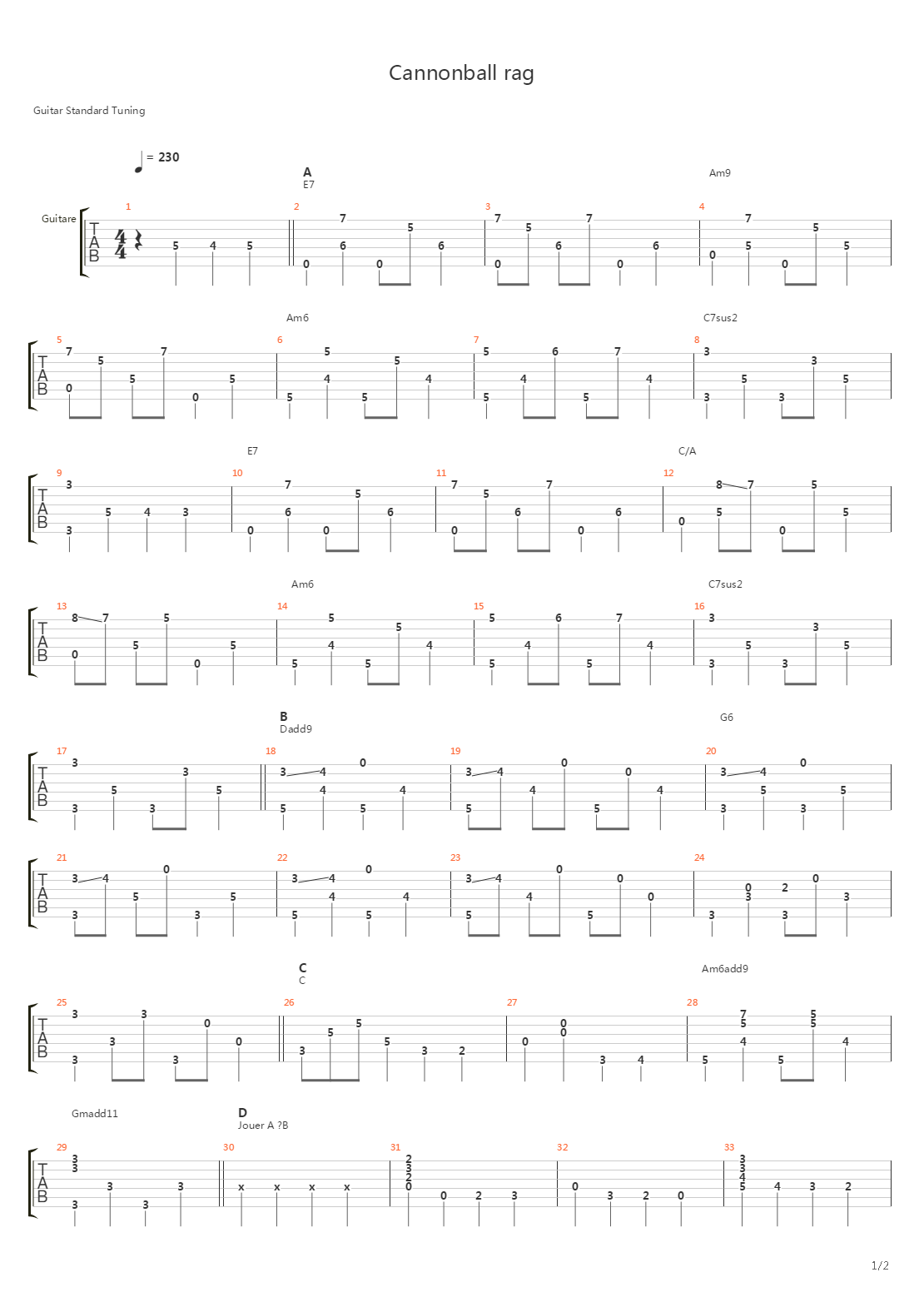 Cannonball Rag吉他谱