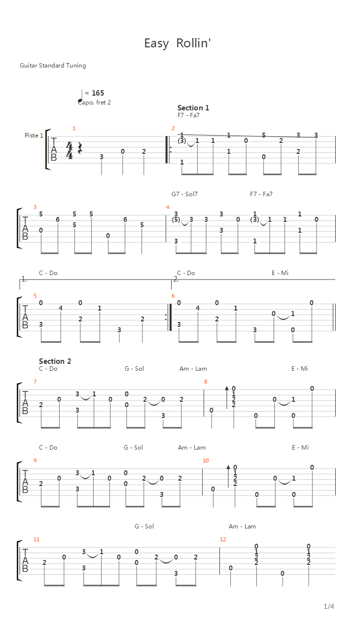Easy Rollin吉他谱