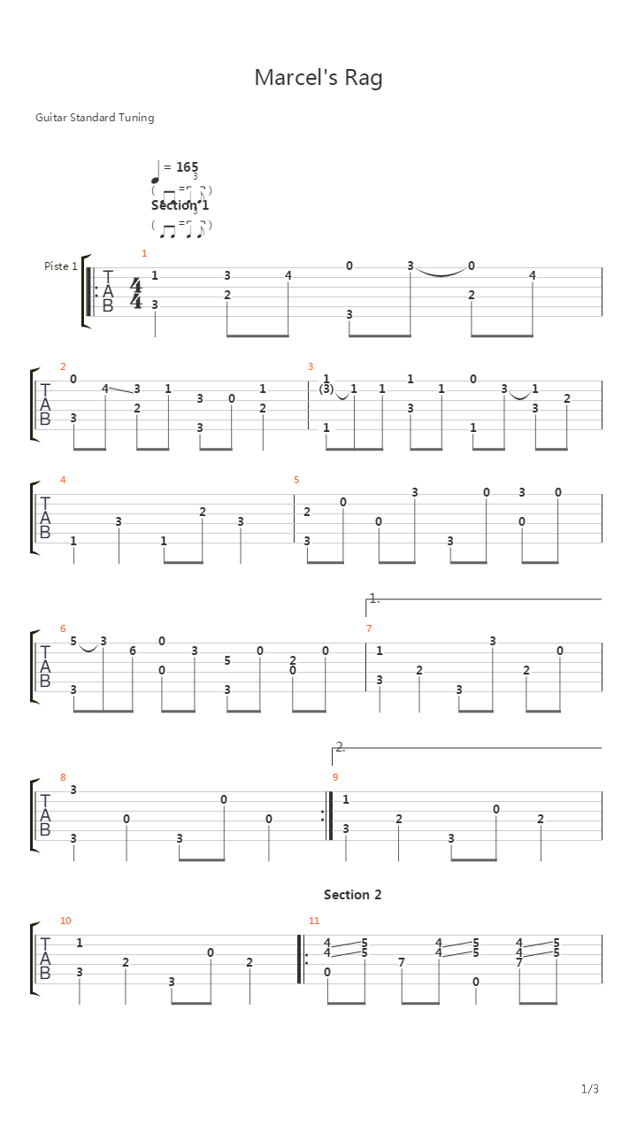 Marcels Rag吉他谱