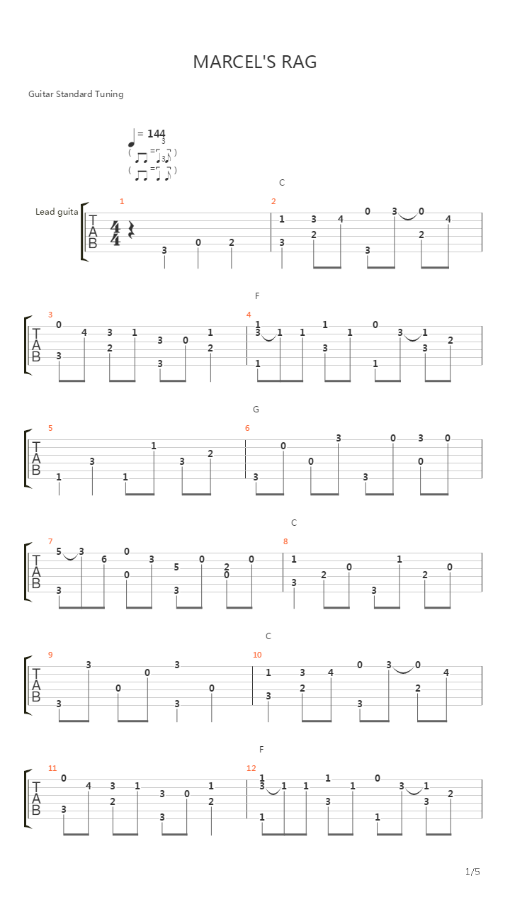 Marcels Rag吉他谱