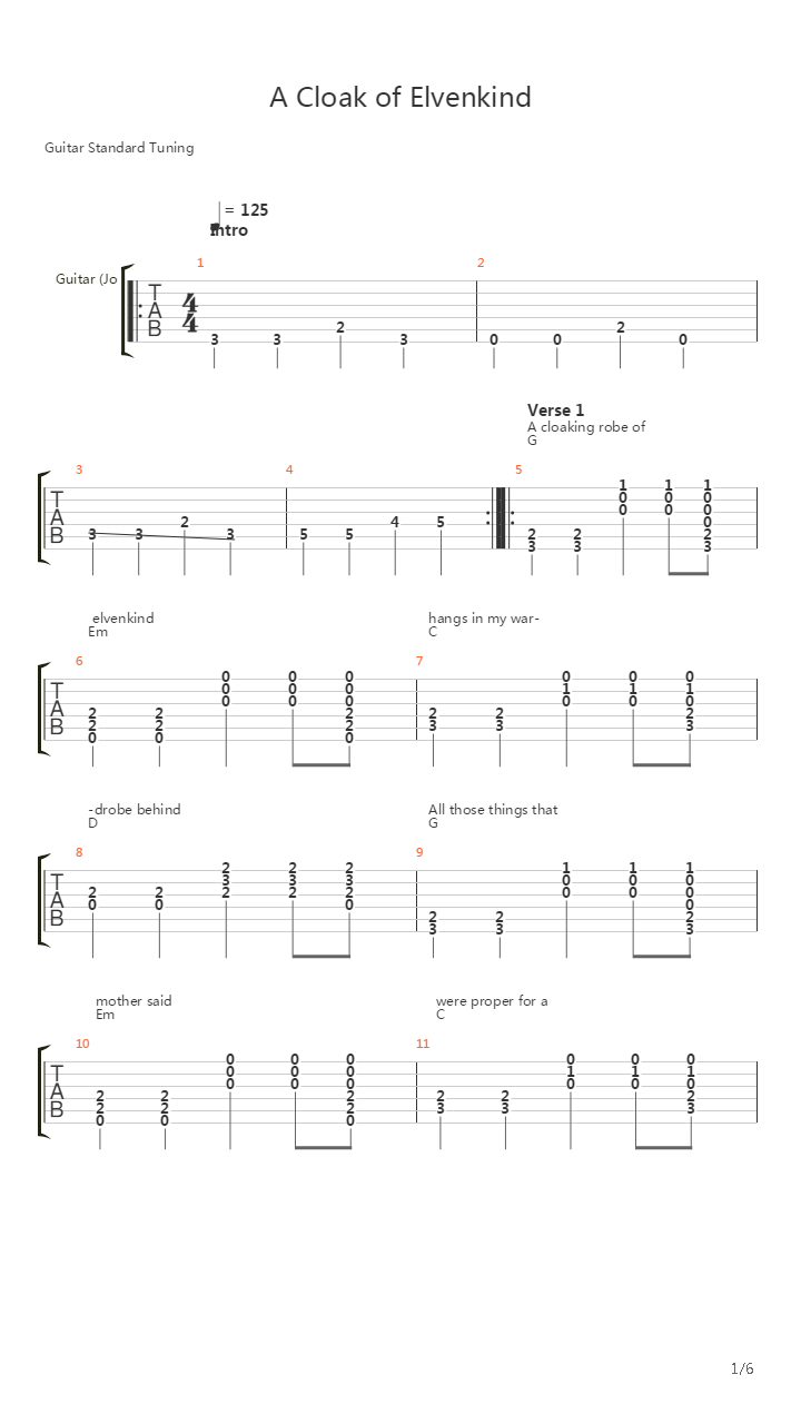 A Cloak Of Elvenkind吉他谱
