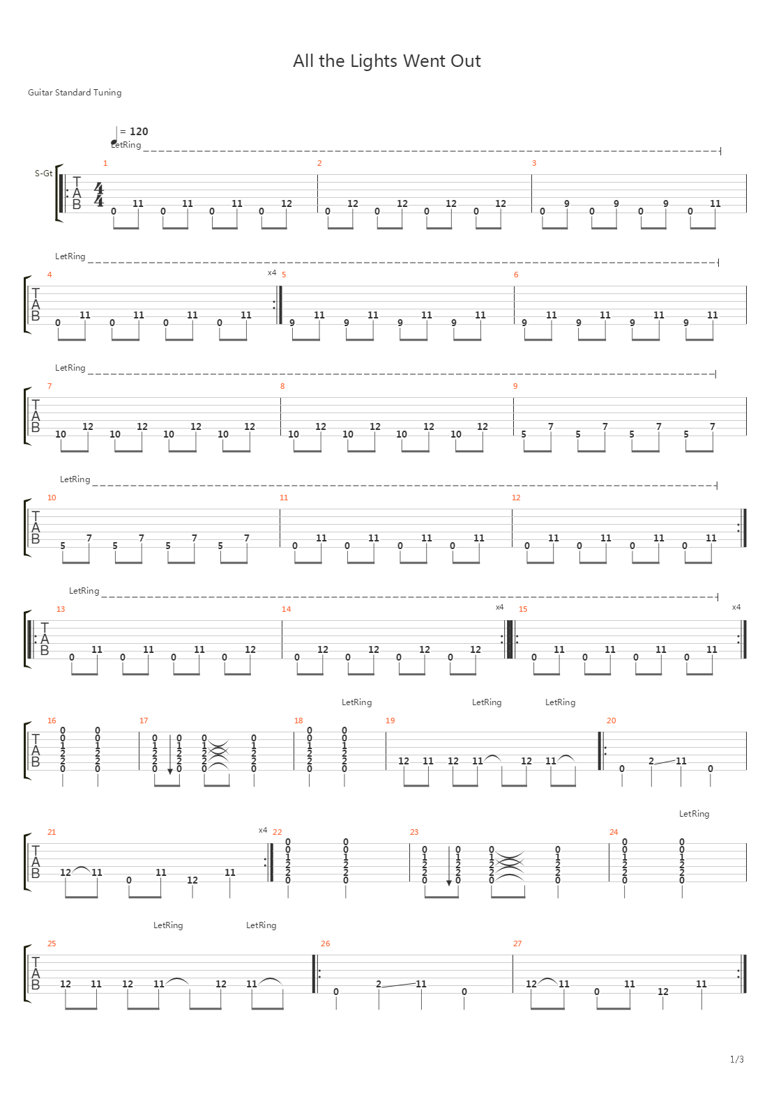 All The Lights Went Out吉他谱
