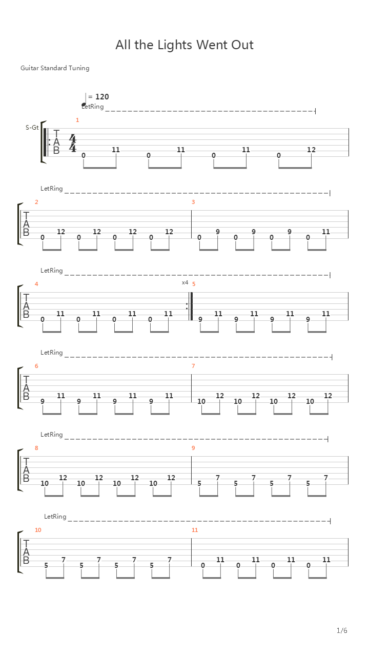 All The Lights Went Out吉他谱