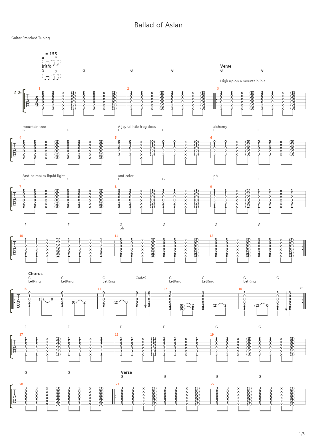 Ballad Of Aslan吉他谱