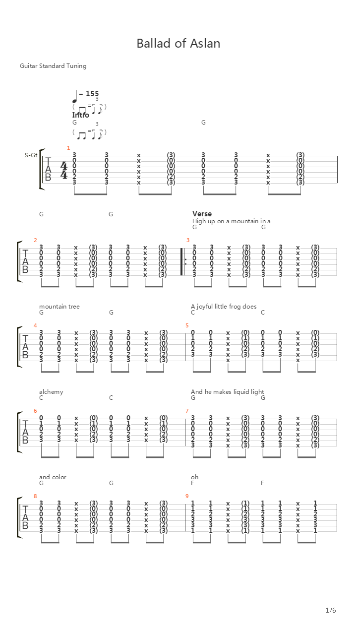 Ballad Of Aslan吉他谱