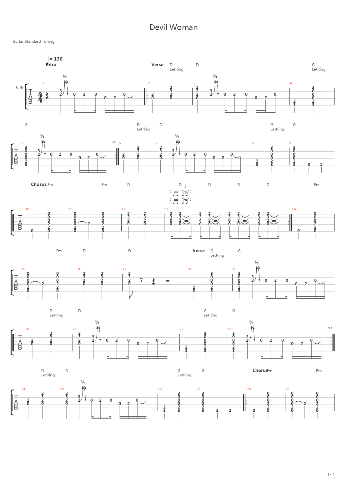 Devil Woman吉他谱