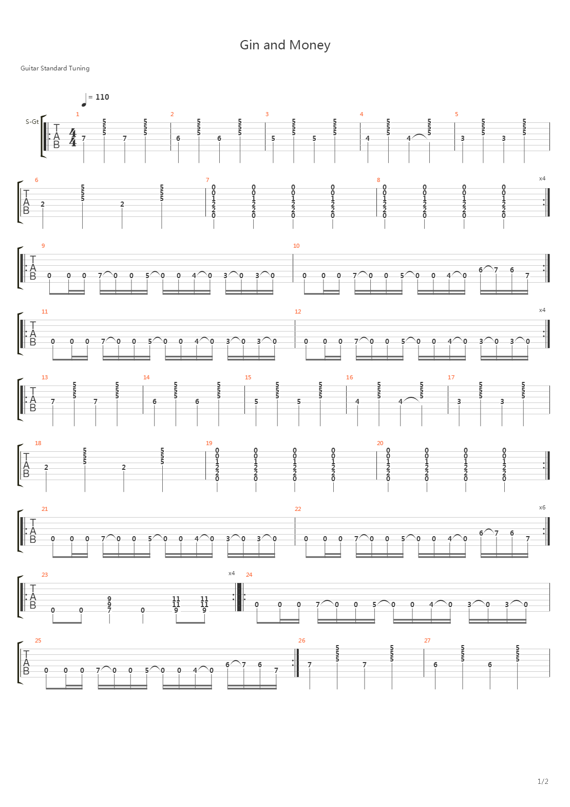 Gin And Money吉他谱