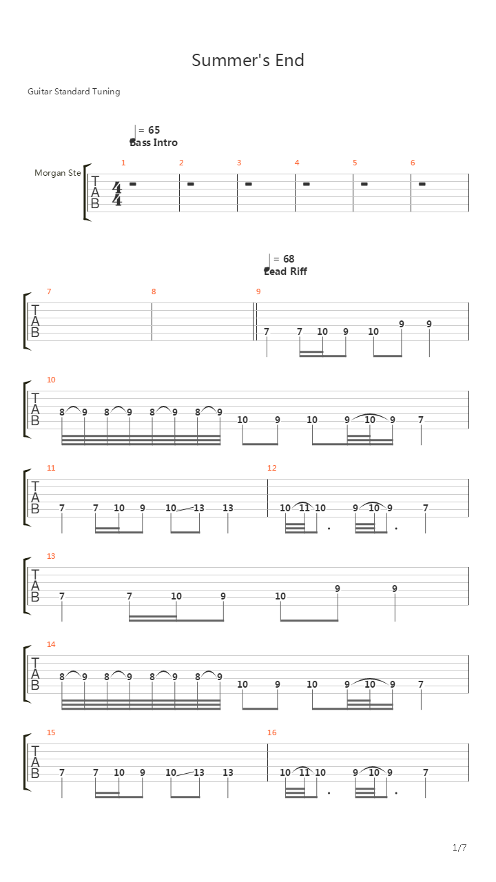 Summers End吉他谱