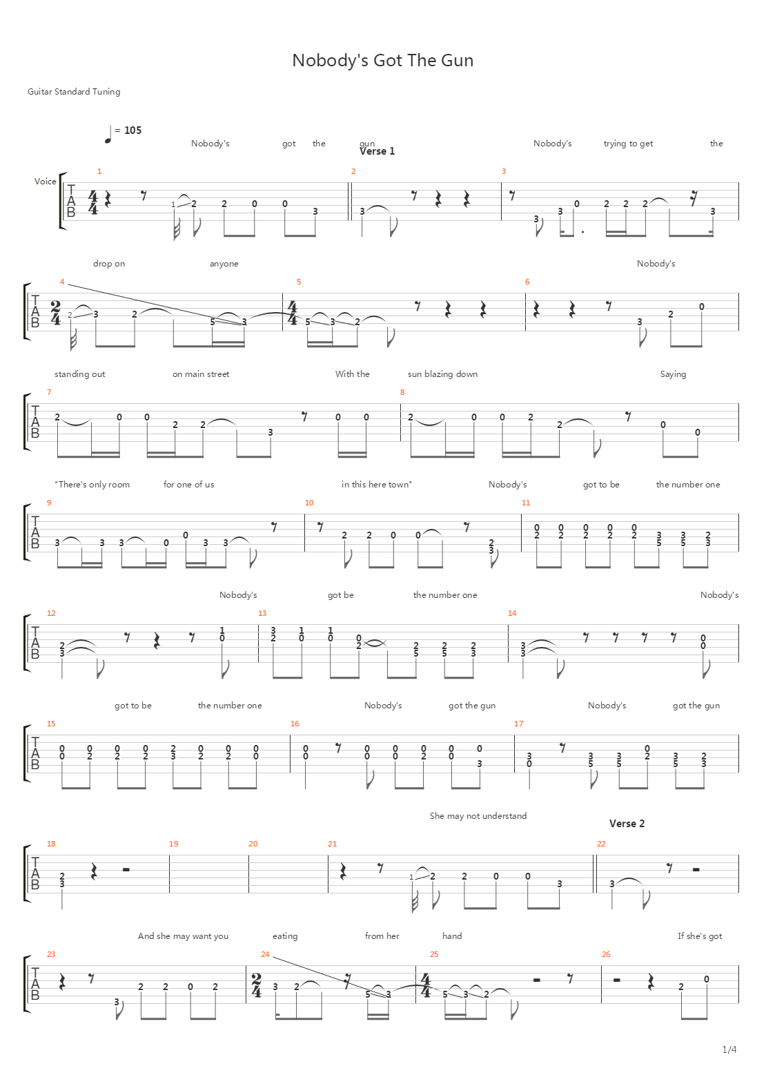 Nobodys Got The Gun吉他谱