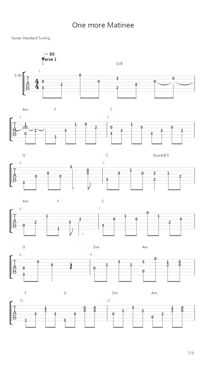 One More Matinee吉他谱