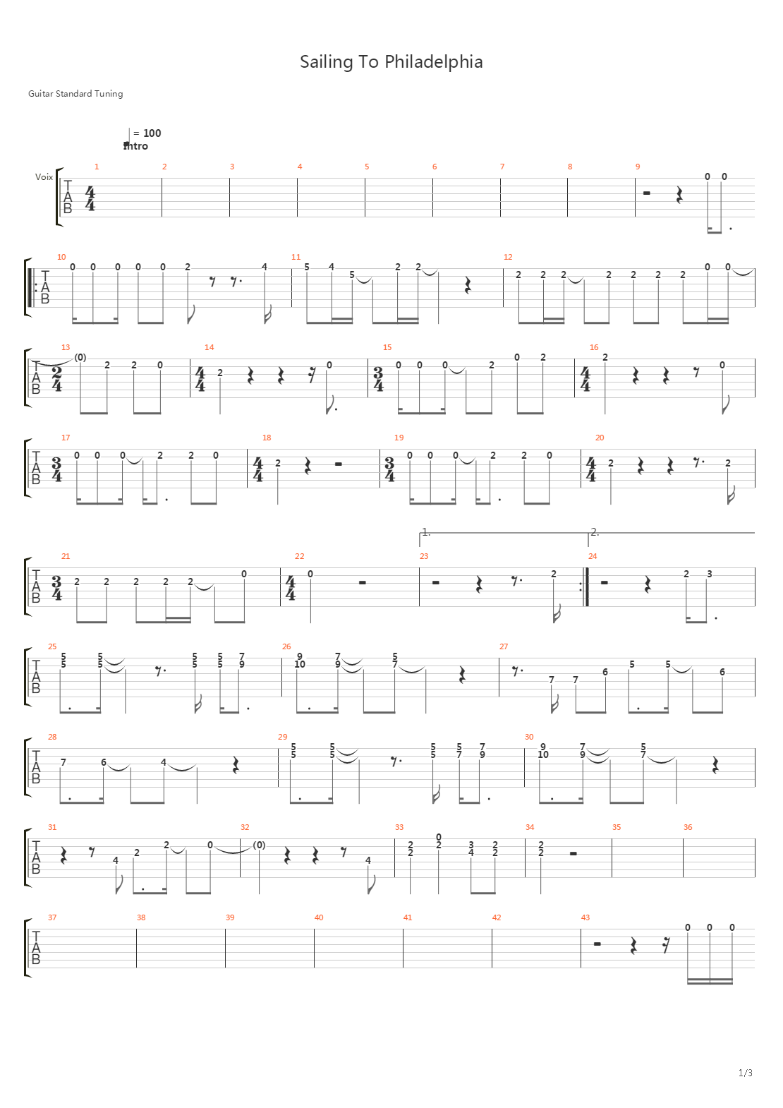 Sailing To Philadelphia吉他谱